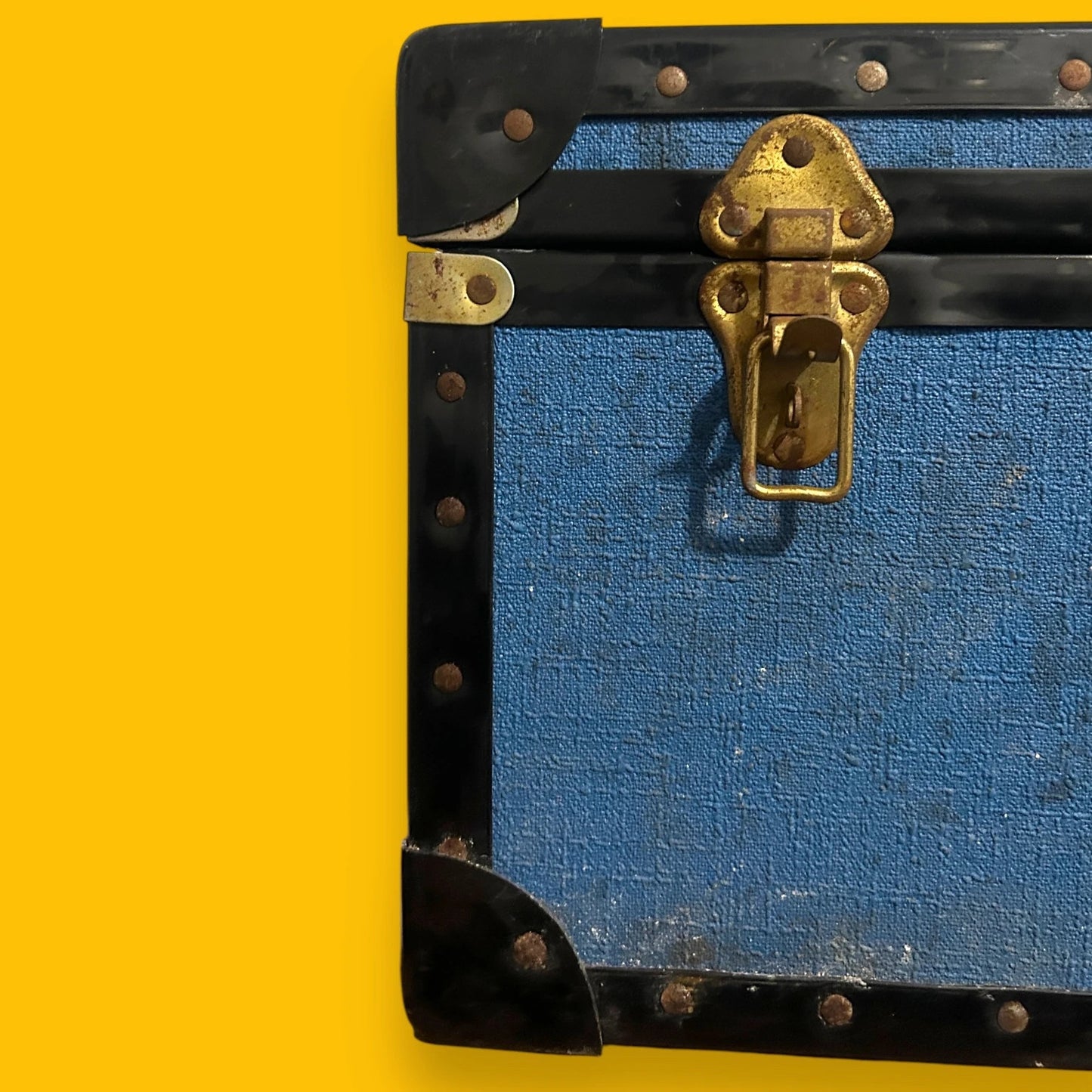 Vintage 1960s Blue and Black Steamer Trunk Chest
