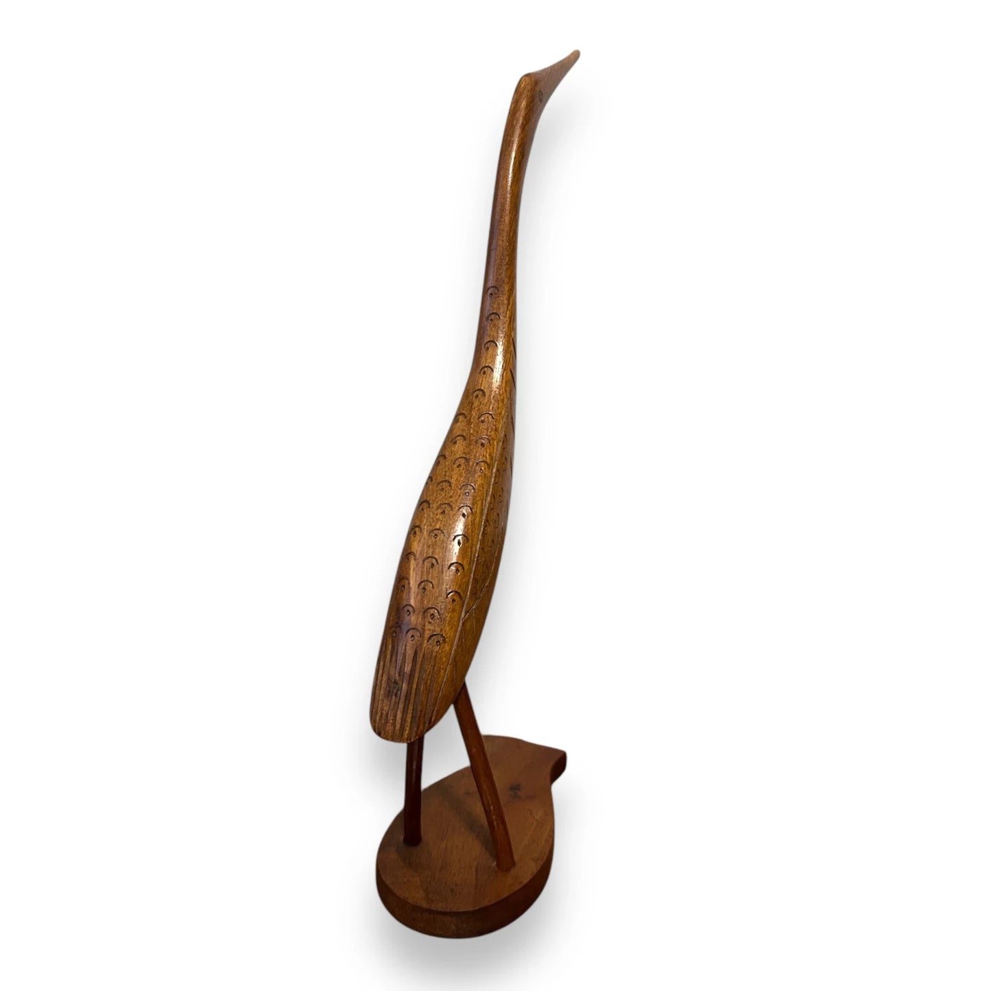 Mid Century Crane Carved Wood Sculpture