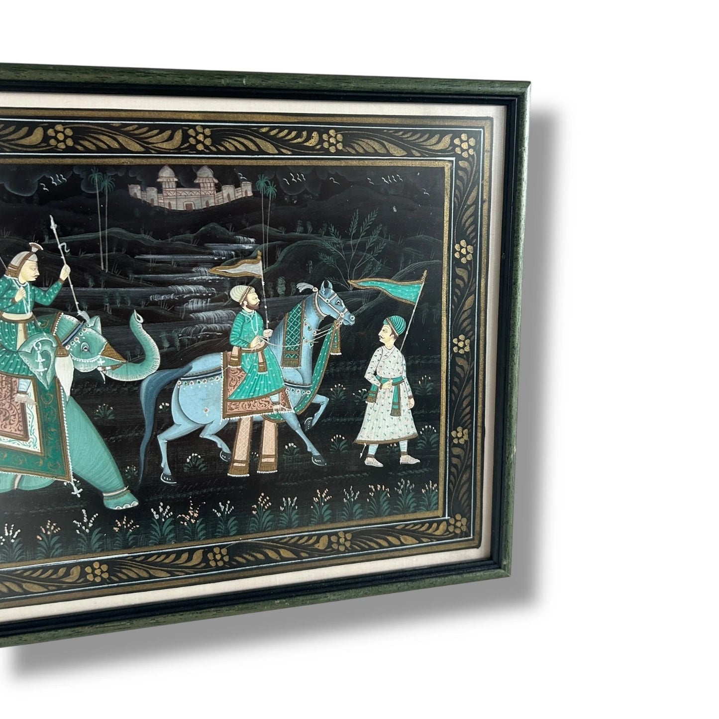 Vintage Indian Silk Painting Royal Procession Rajasthani Handmade Folk Artwork