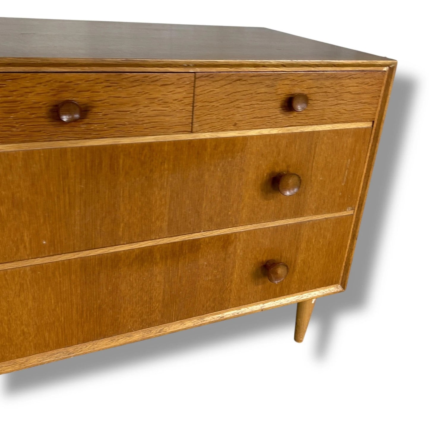 Meredew Mid Century Chest of Drawers | Vintage Tallboy 5 Drawer Teak Dresser