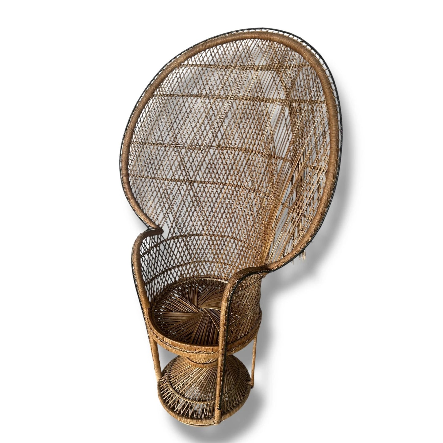 Vintage Peacock Bamboo Chair | Tall Rattan Throne Seat