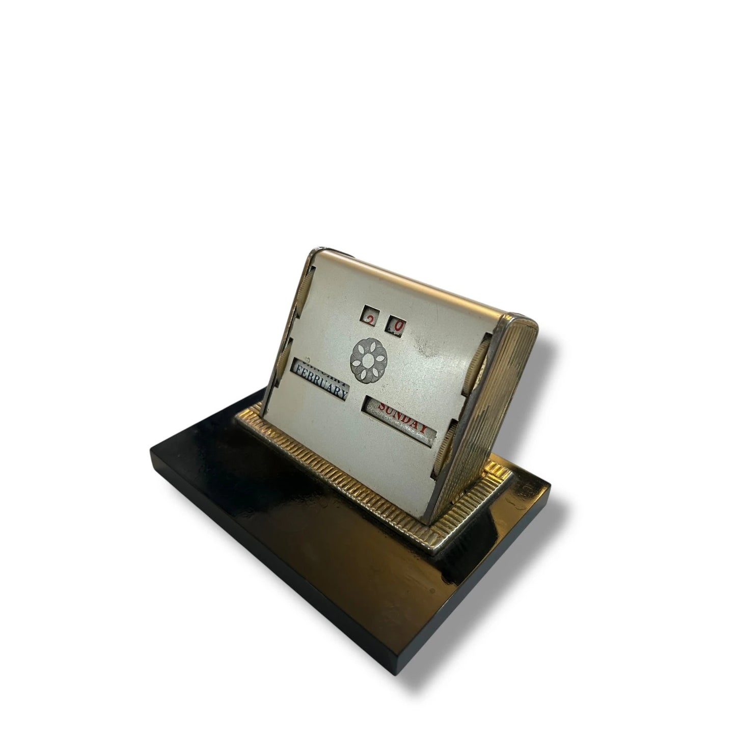 Mid Century modern brass and chrome perpetual desk calendar