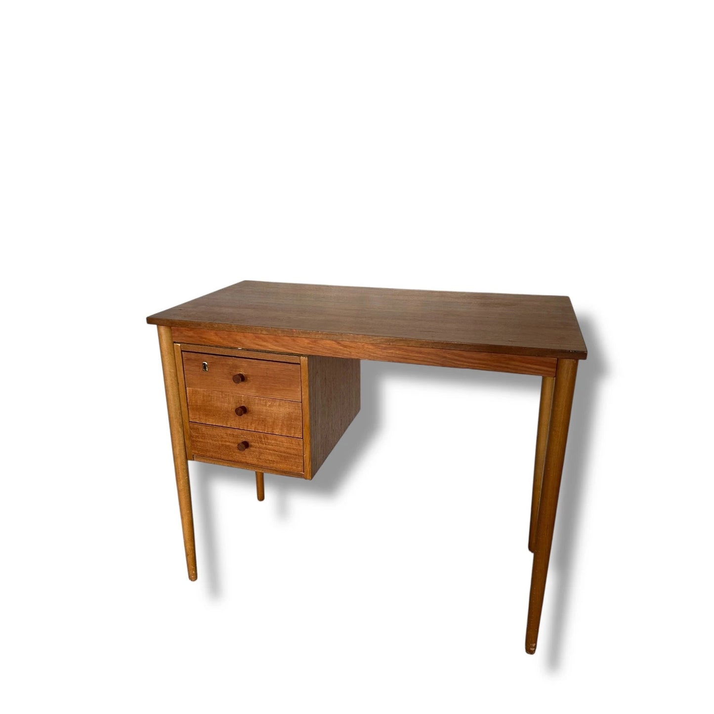 Mid Century Modern Danish Domino Desk – Vintage Floating Drawer Writing Table