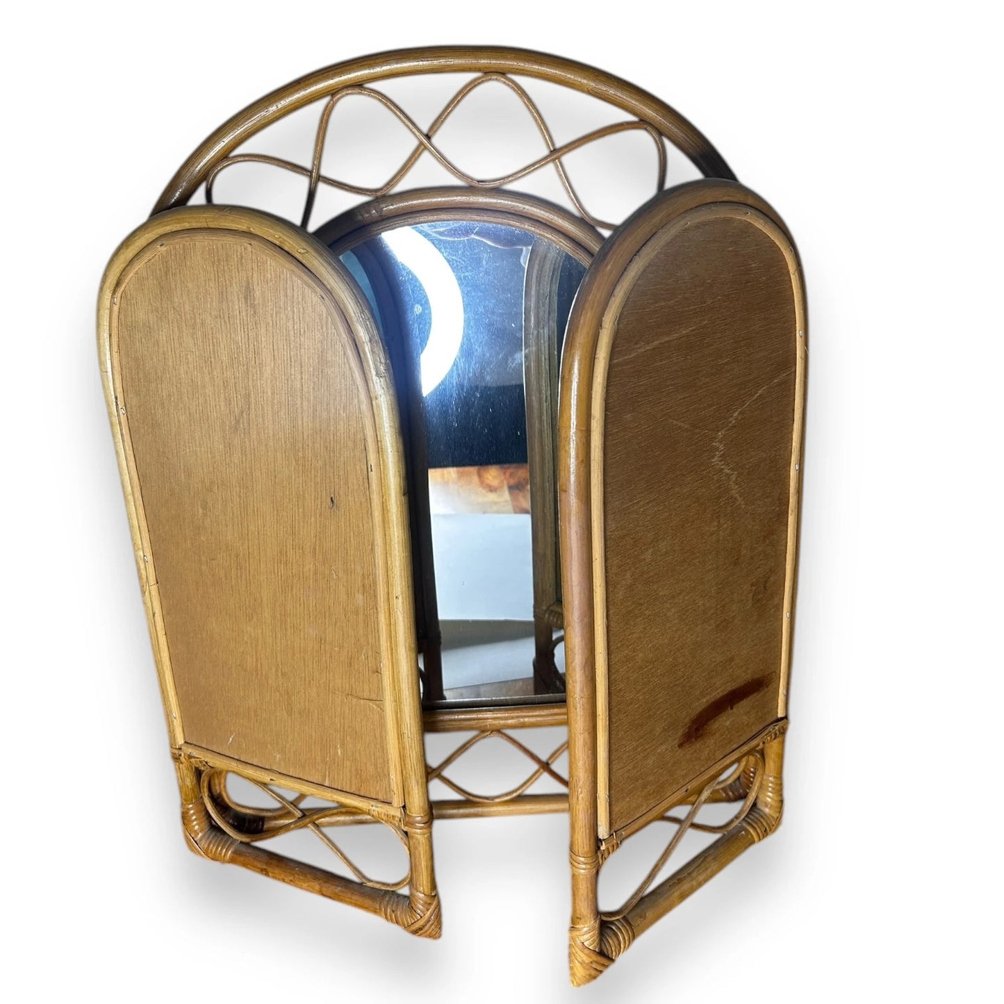 Mid century triptych bamboo mirror