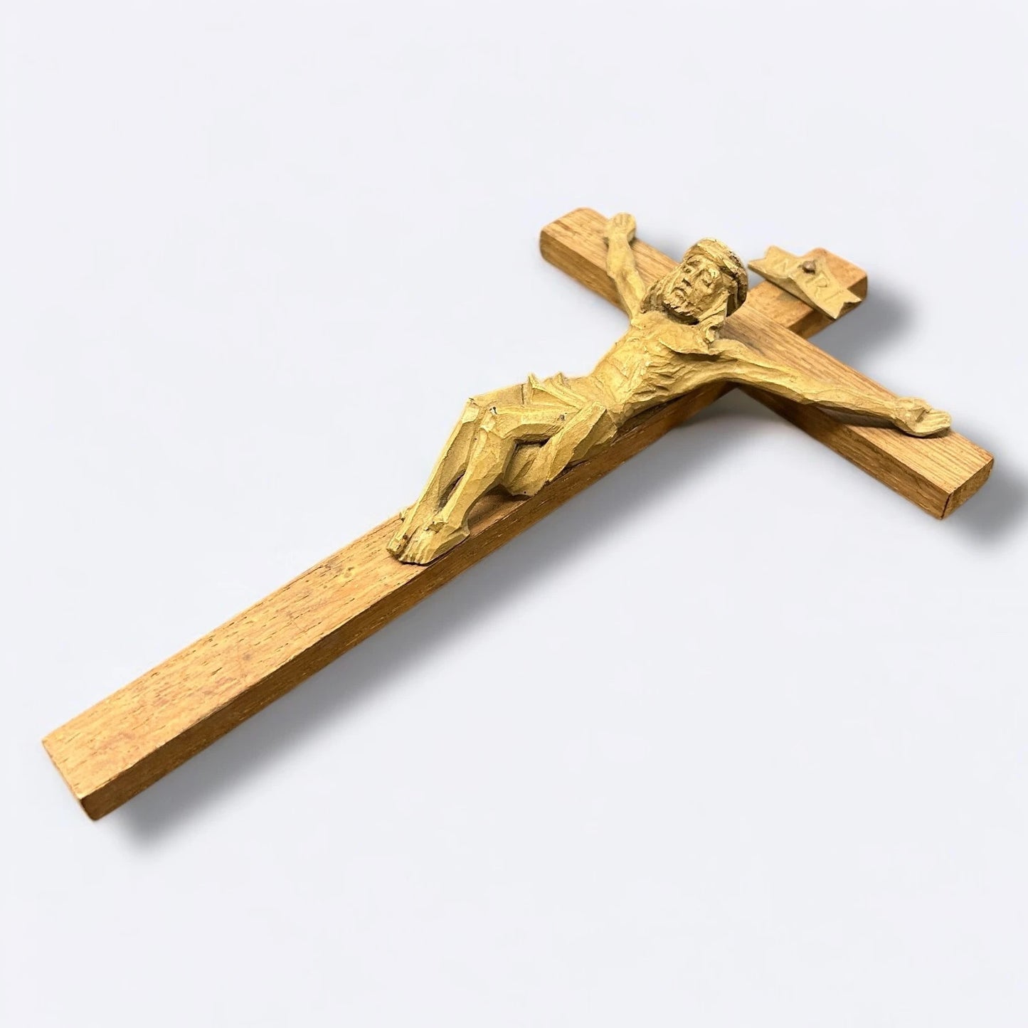 Mid Century Inri Teak Wood Jesus Crucifix