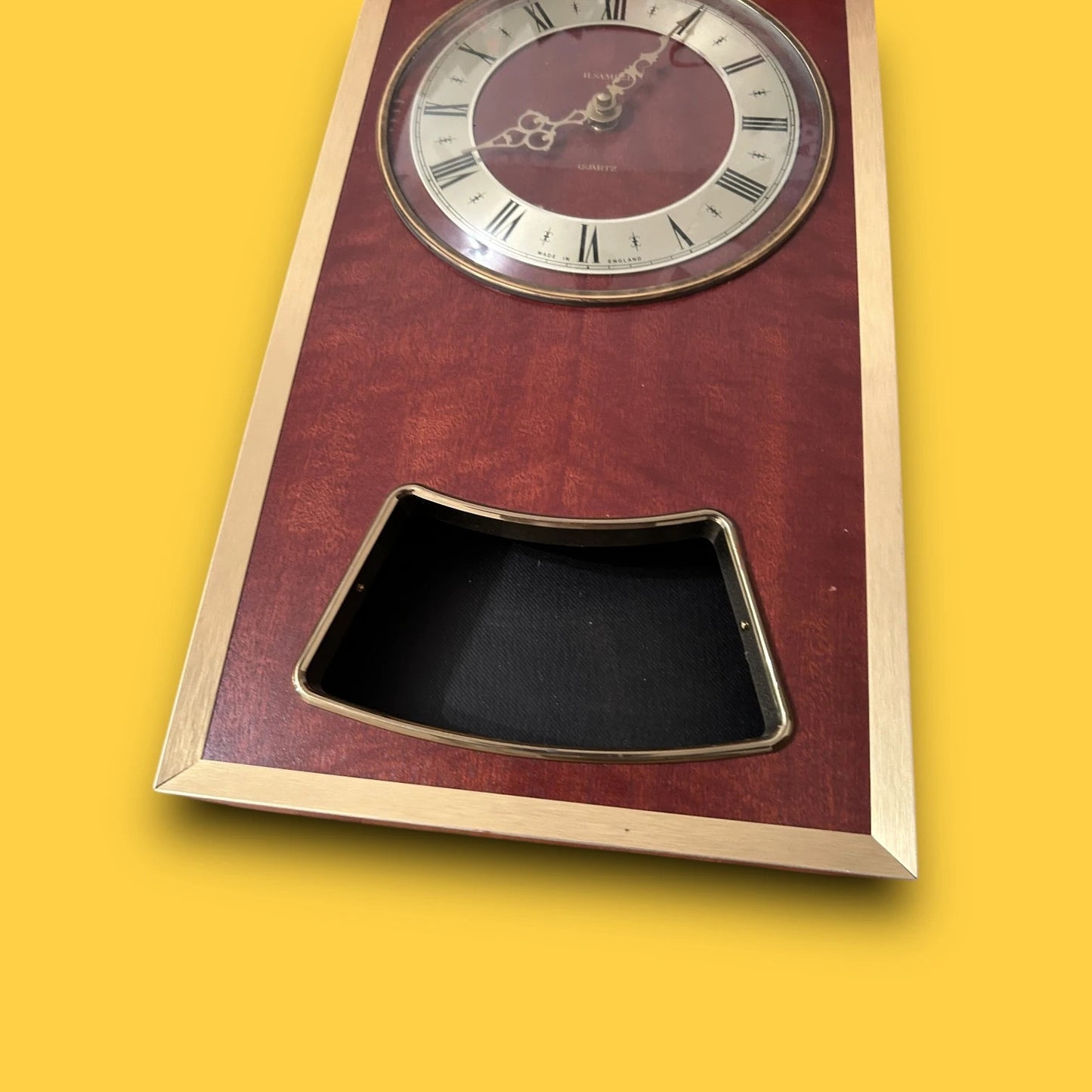 Mid Century Brass and Teak Wall Clock