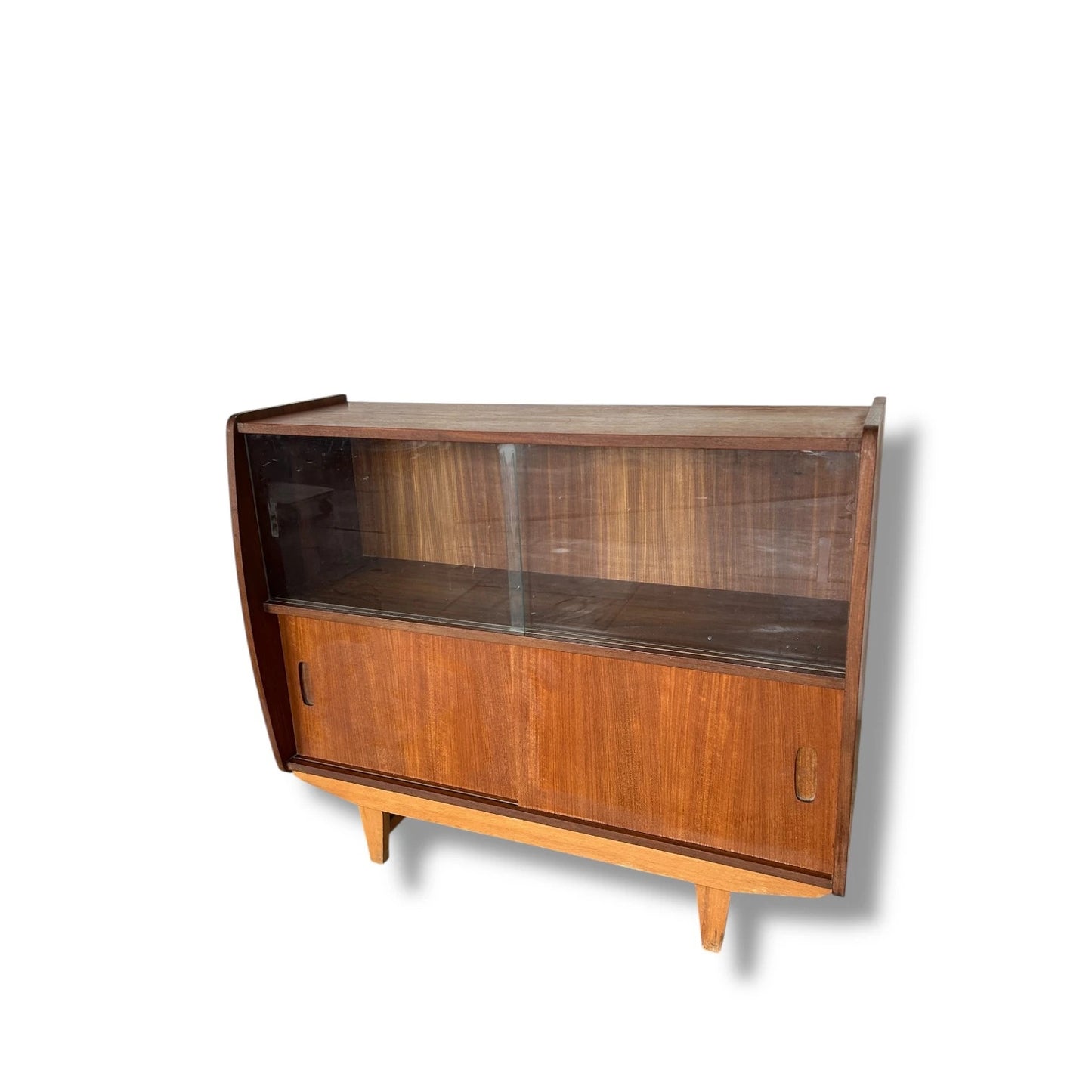 Mid Century Modern Danish Style Teak Sliding Door Low Cabinet