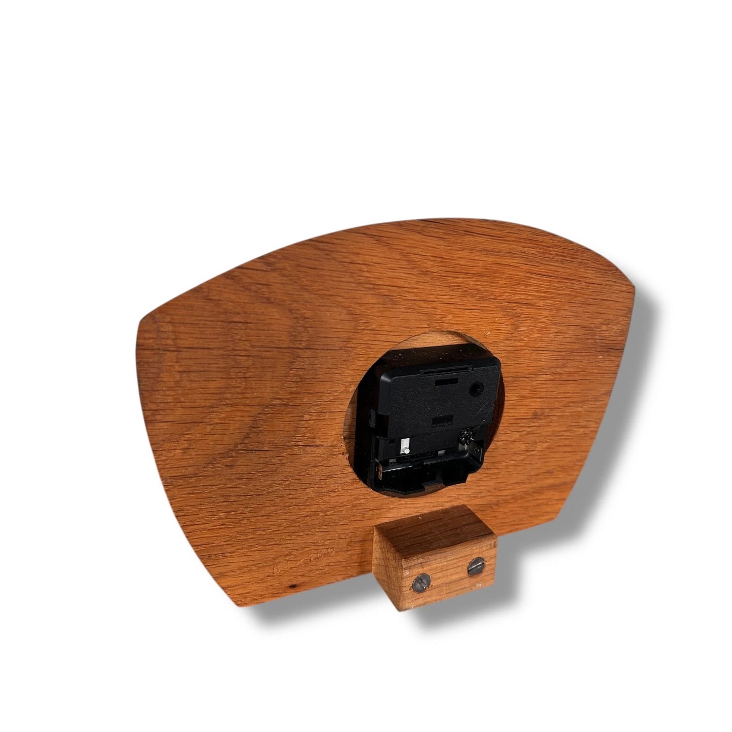 Mid Century Modern Teak Wood and Brass Curved Table Clock