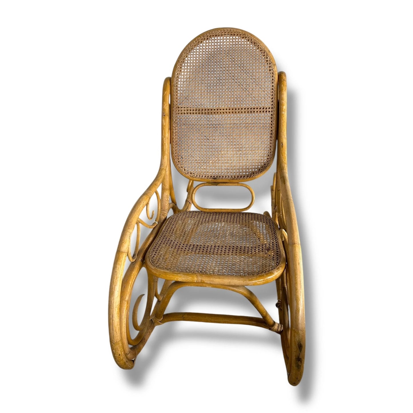 Mid Century Bamboo & Rattan Rocking Chair | Vintage Boho Wicker Rocker