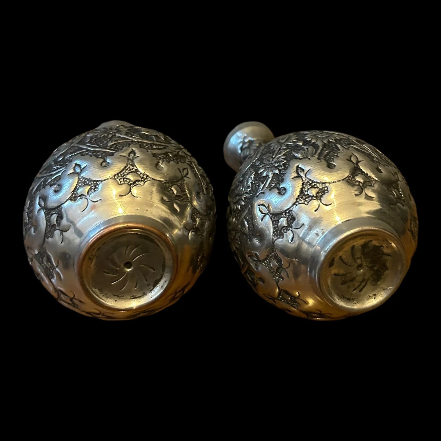 Vintage 1950s Persian Silver Copper Pair of Vases