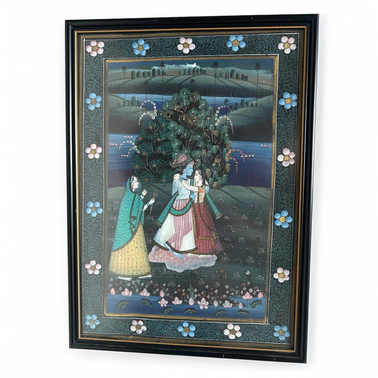 Mid Century Modern Indian Gouache Silk Painting Artwork