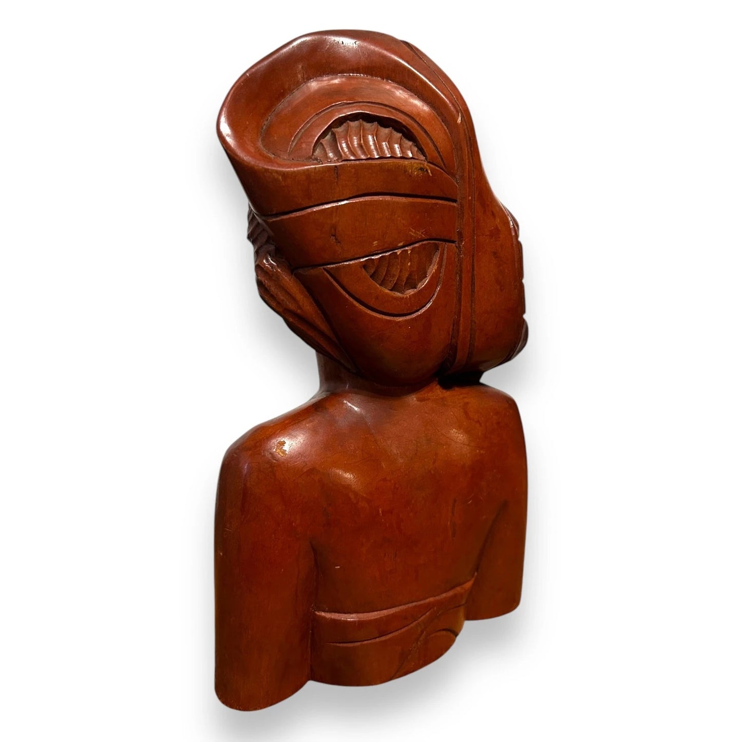 Vintage 1950s Indonesian Lady Bust Carving Wood Sculpture