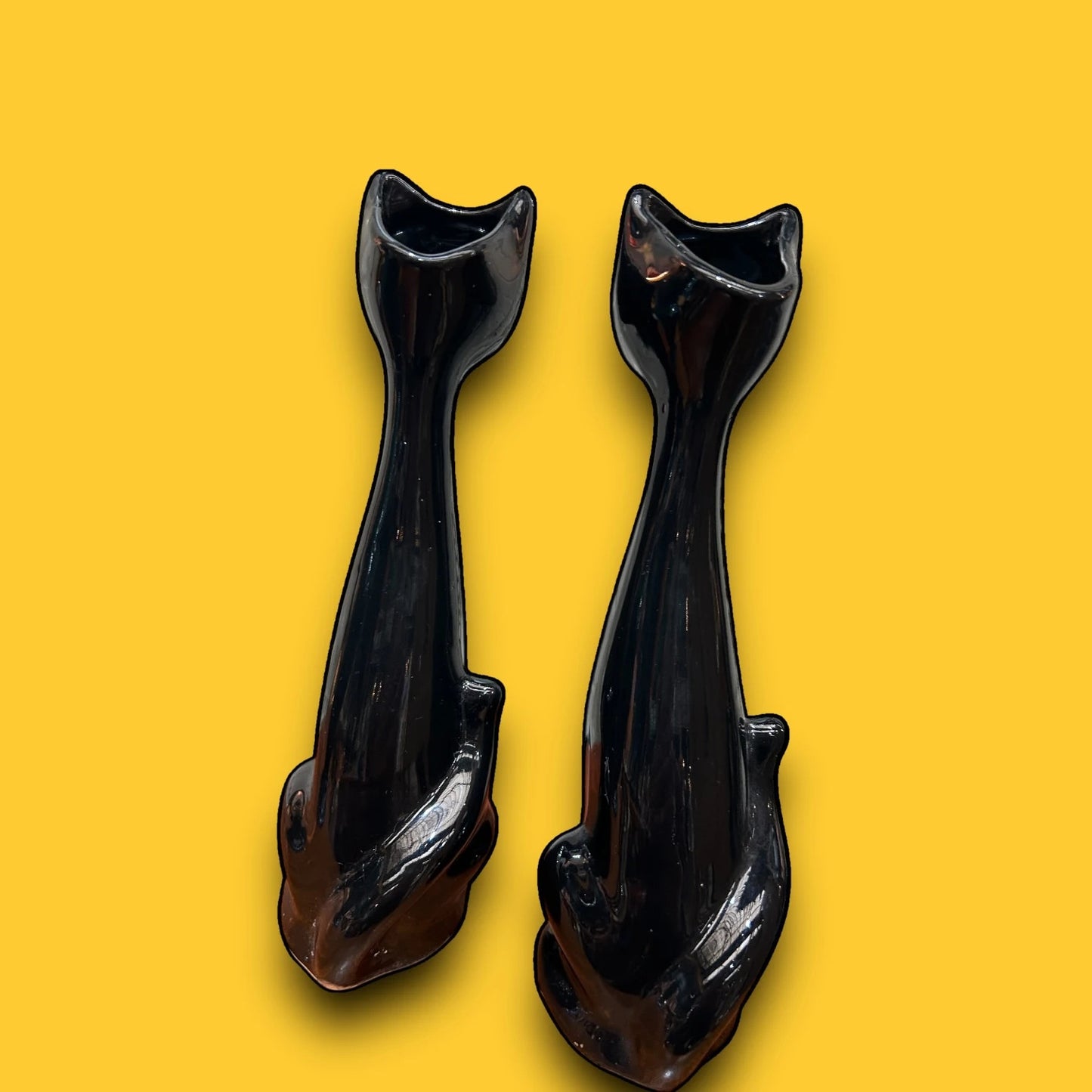 Mid Century Pair of Ceramic Black Cats
