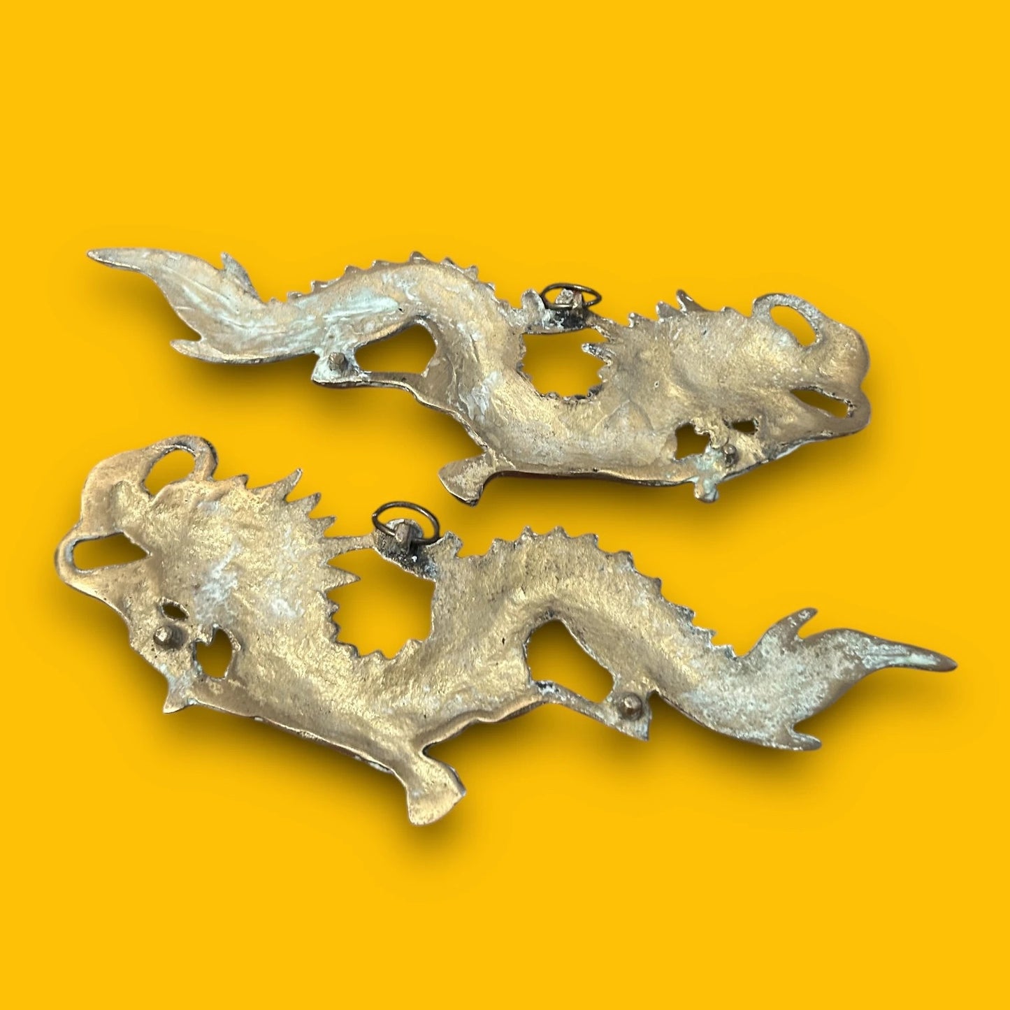 Vintage 1960s Chinese Brass Dragon Wall Hangings