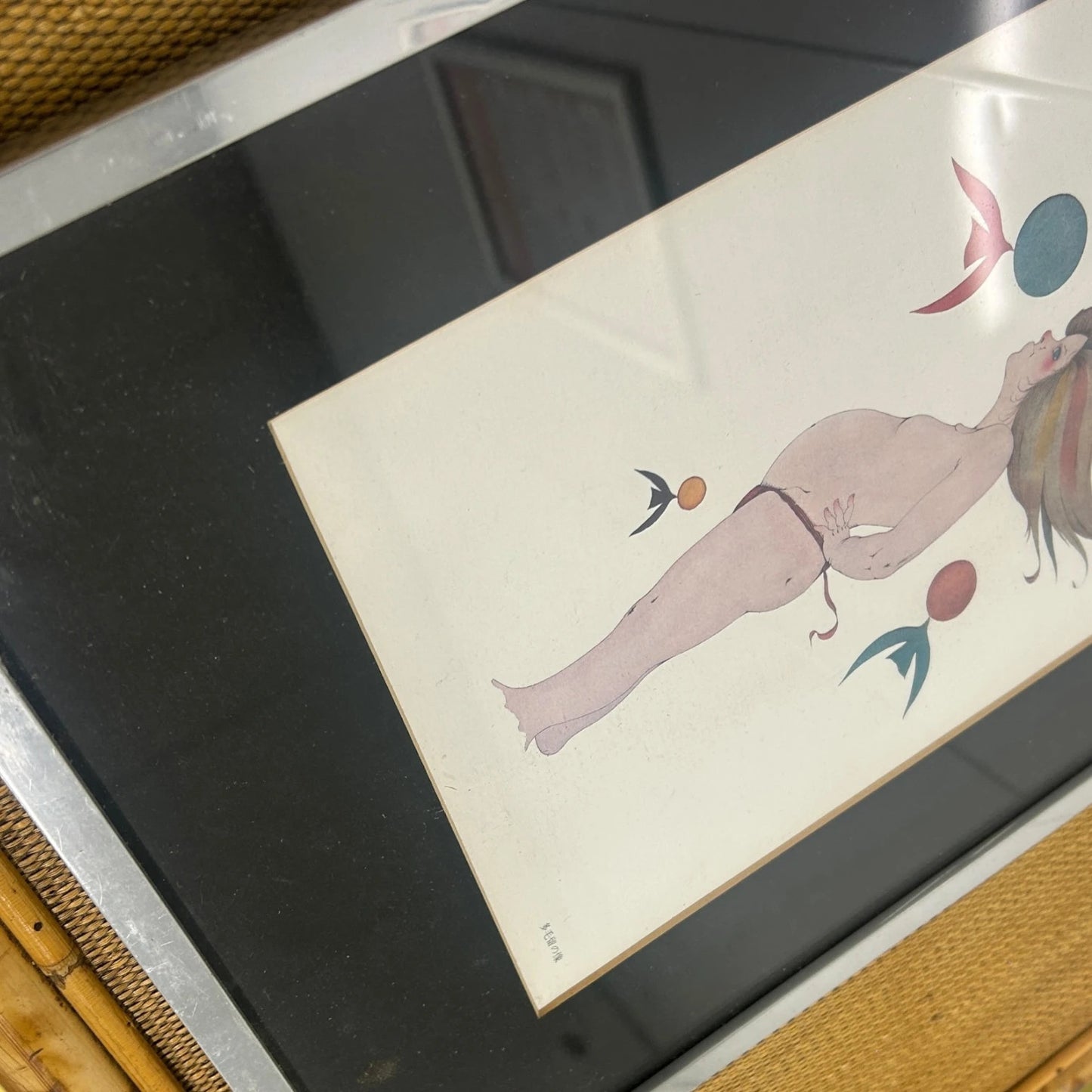 Vintage 1970s Japanese Surrealism Original Artwork Framed