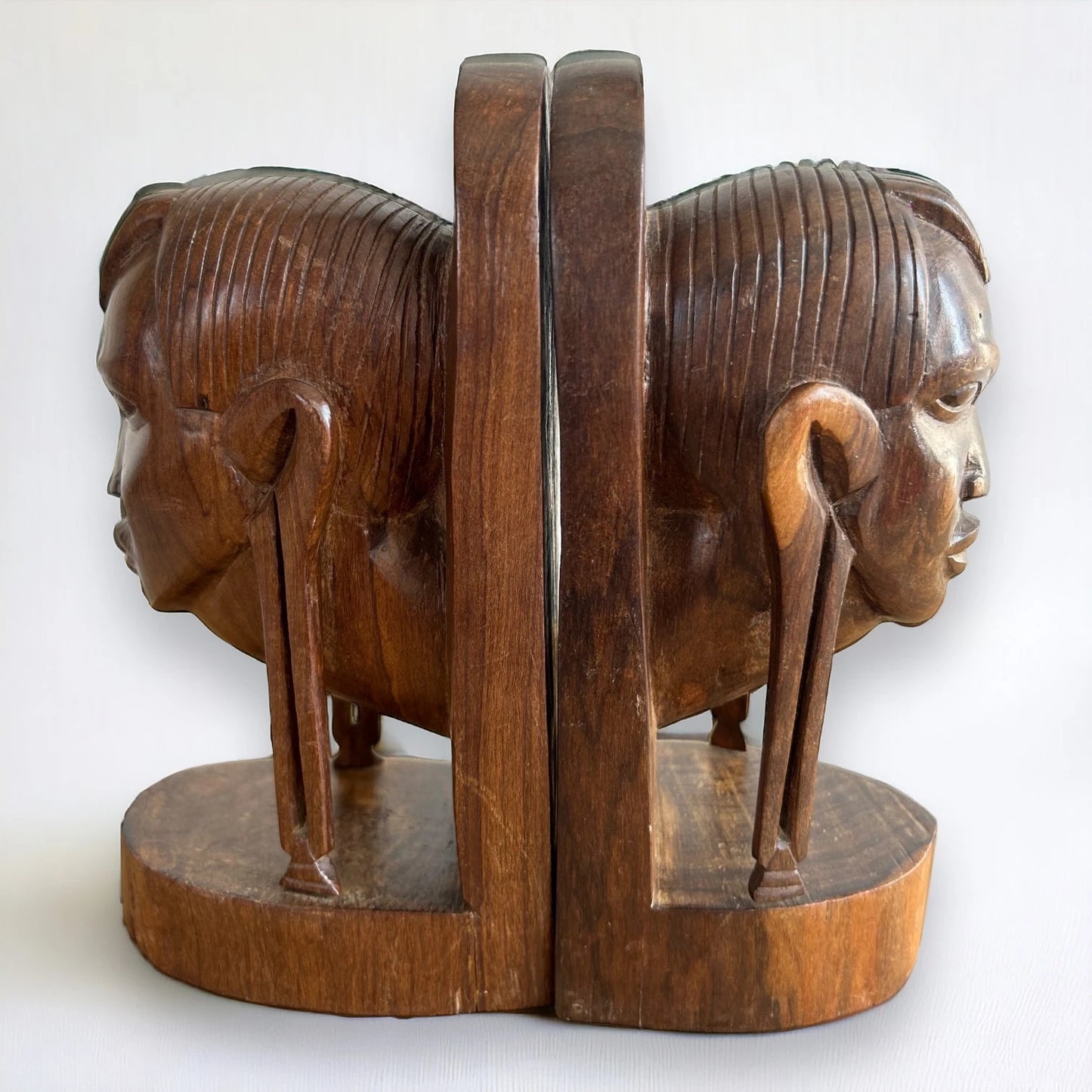 Mid Century Carved Wood African Bookends