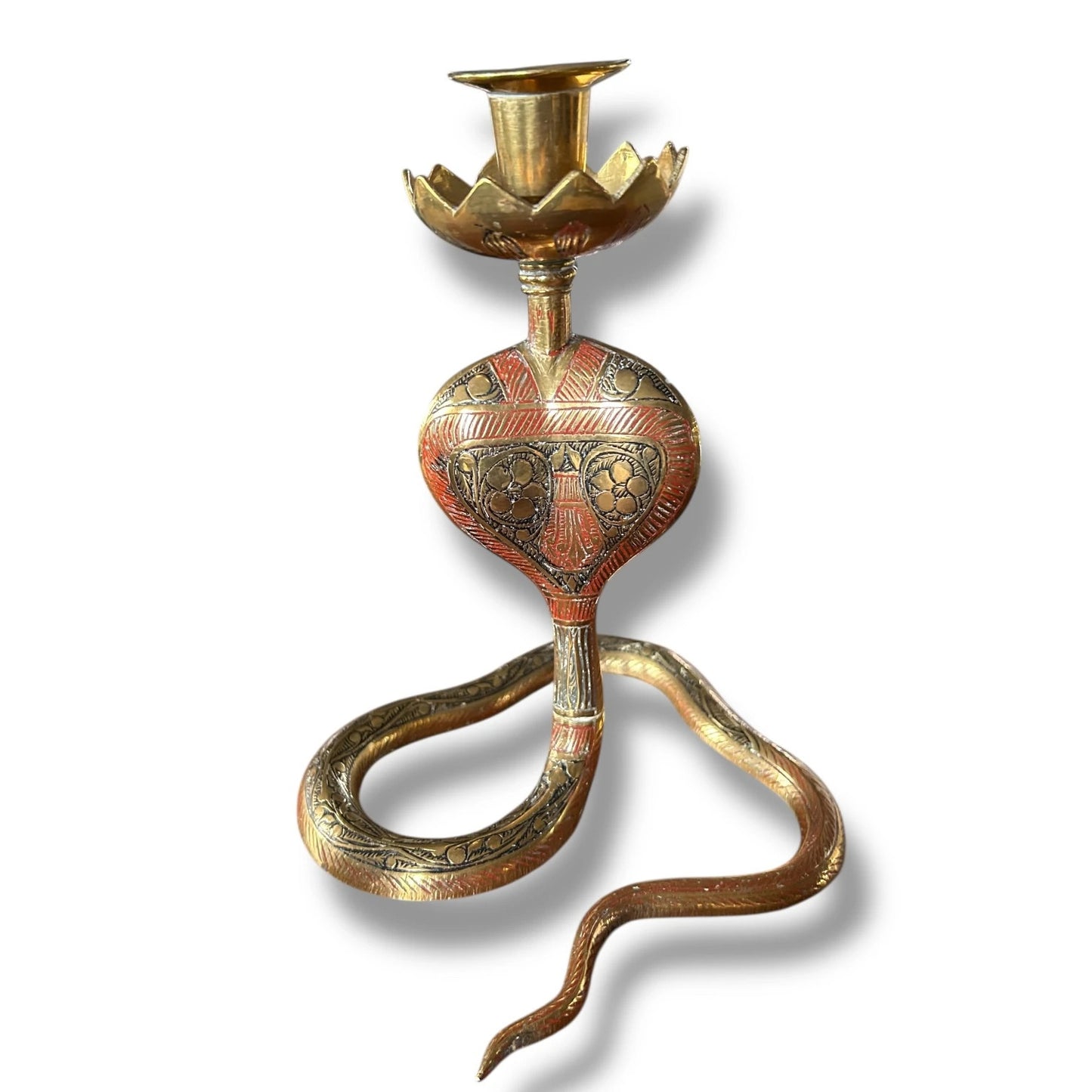 Mid Century Persian Brass Conra Snake Candlestick Holder