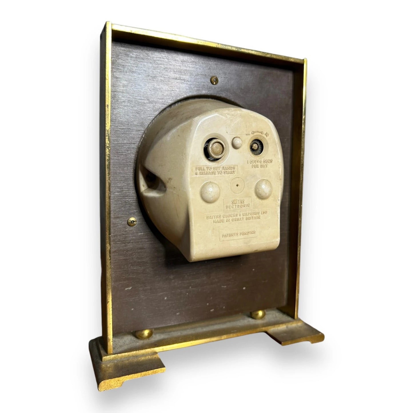 Mid Century Brass and Wood Tempora Table Clock