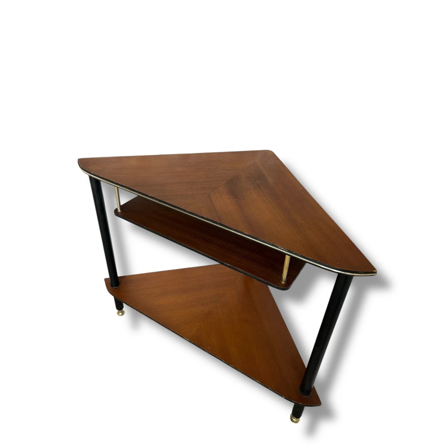 Mid Century Modern Formica and Teak Triangular Corner Shelf Unit