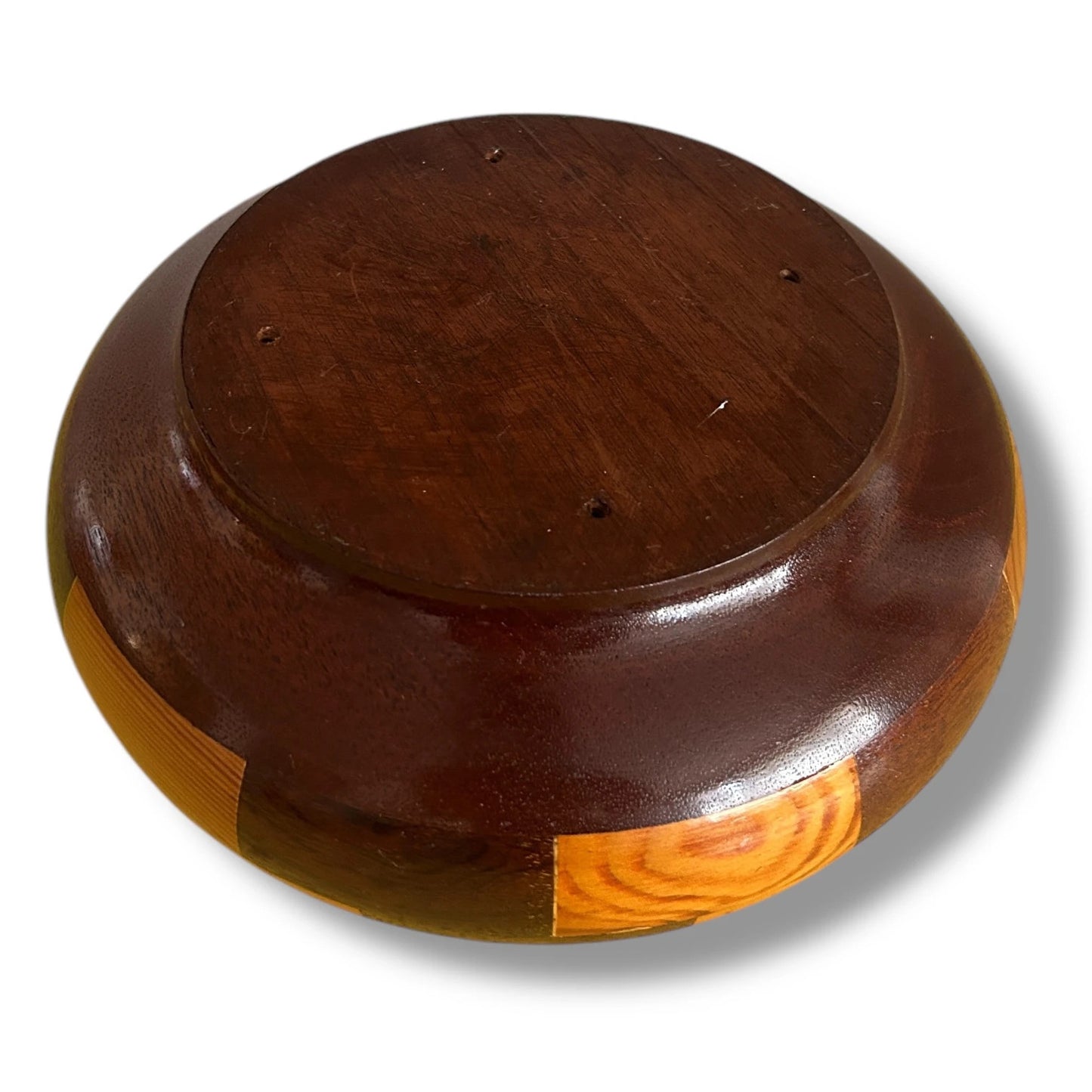 Mid Century Chequered Wood Fruit Bowl