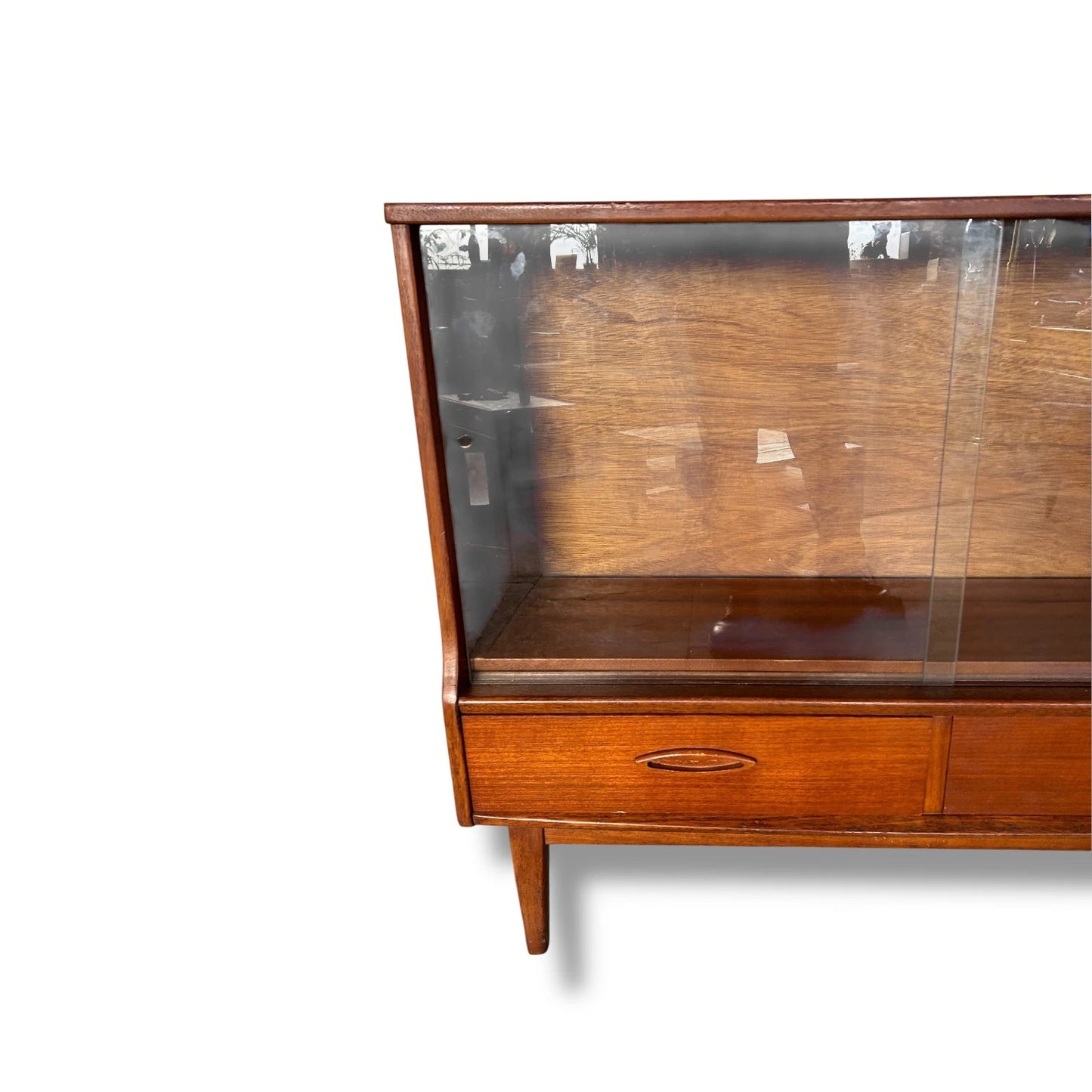 Mid-Century Jentique Teak Display Cabinet with Sliding Glass Doors & Drawers