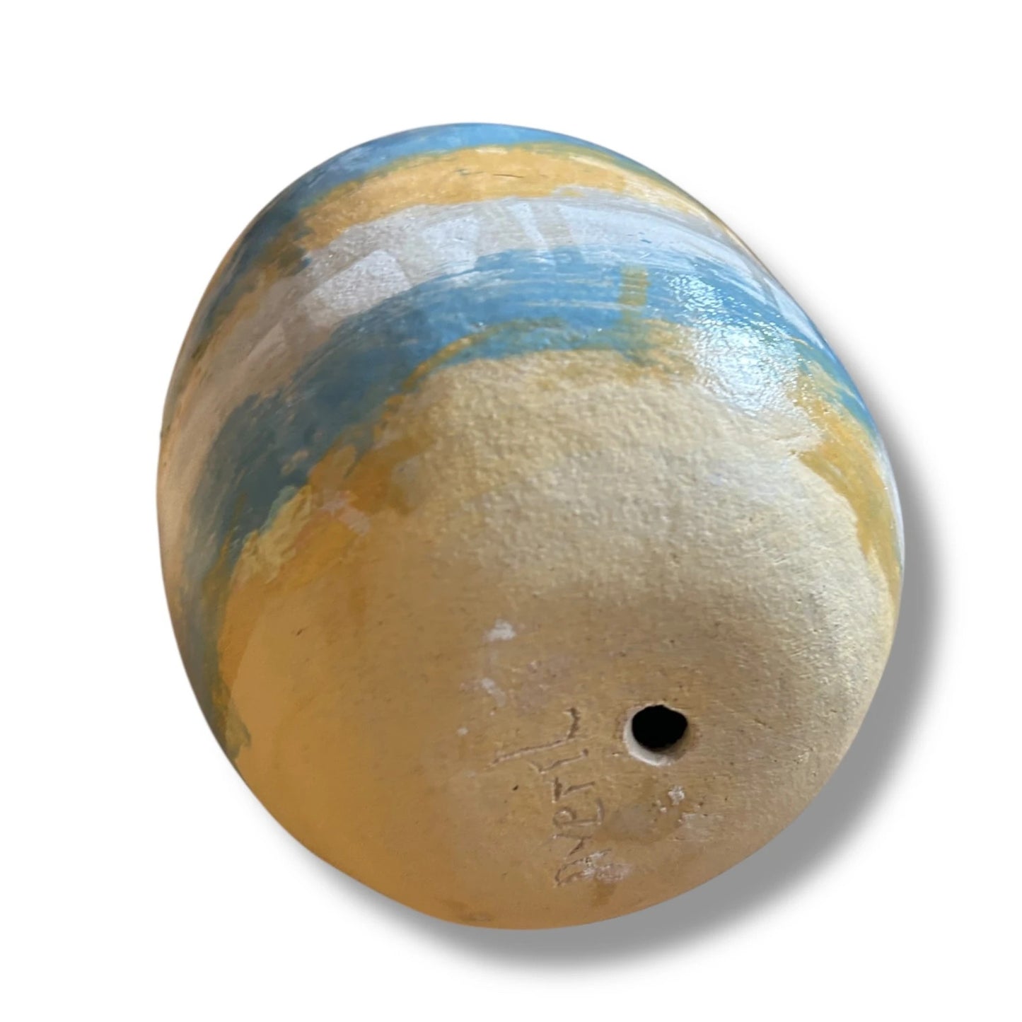 Averil Ainley Studio Pottery | Blue & Ochre Abstract Glaze | Sculptural Decor Piece