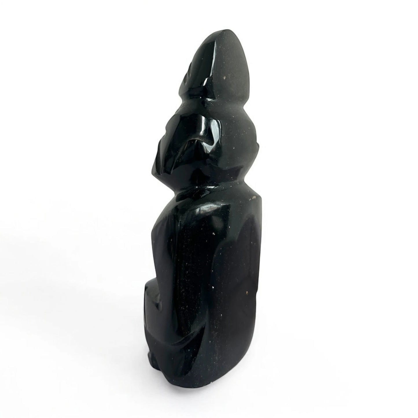 Mid Century Vintage Carved Obsidian Aztec Mayan Sculpture Figure Statue