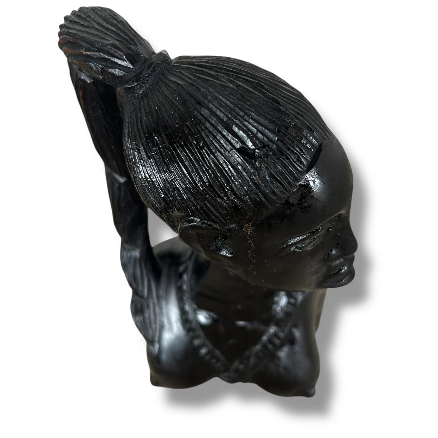 Antique African Hand Carved Ebony Wood Fulani Woman Sculpture