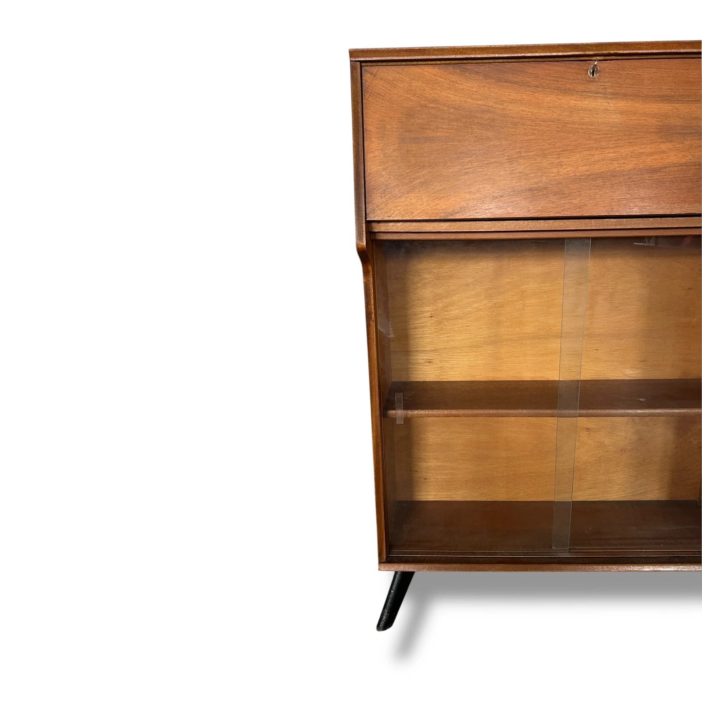Mid-Century Avalon Bureau – Vintage Writing Desk with Glass Bookcase Storage
