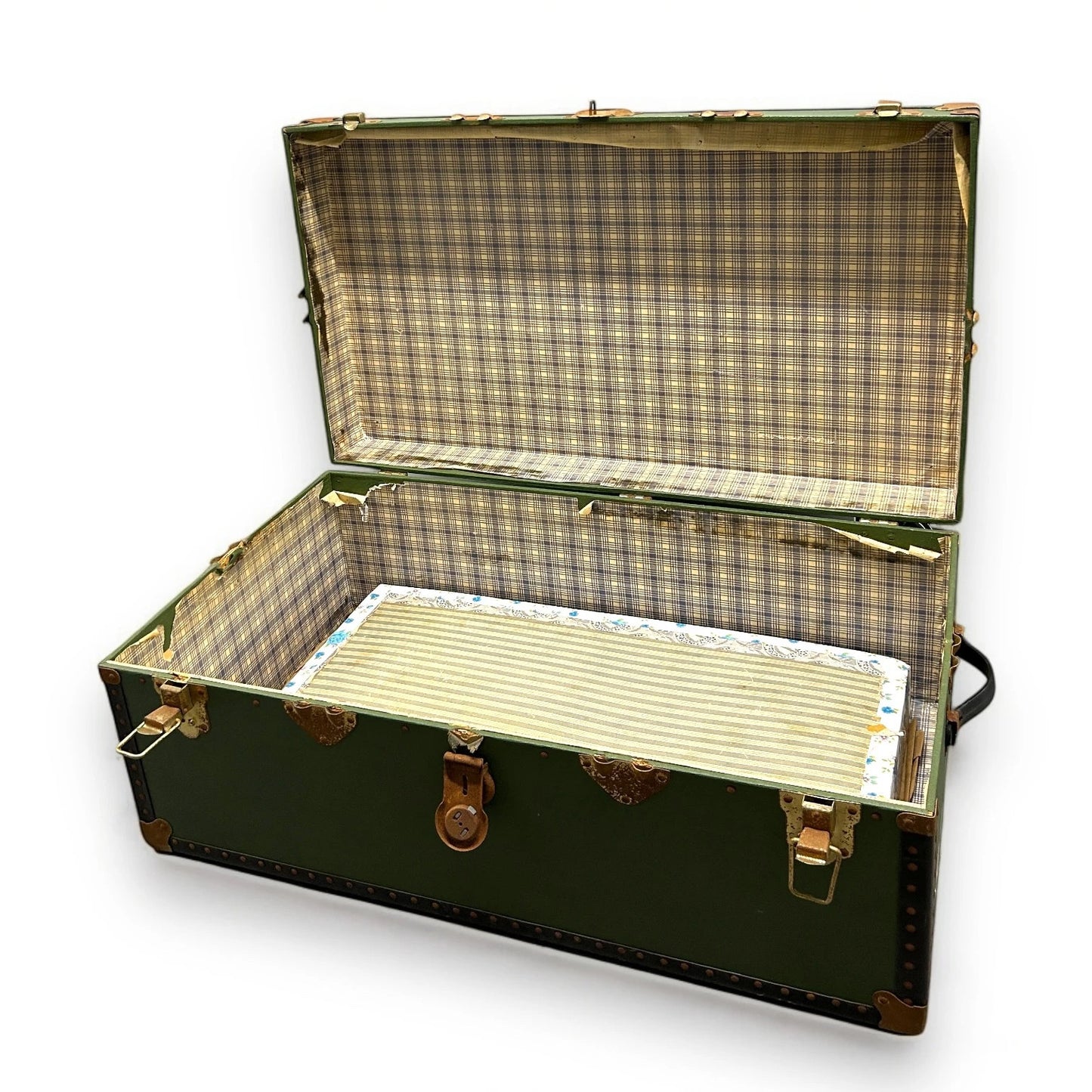 Mid Century green steamer costume trunk chest