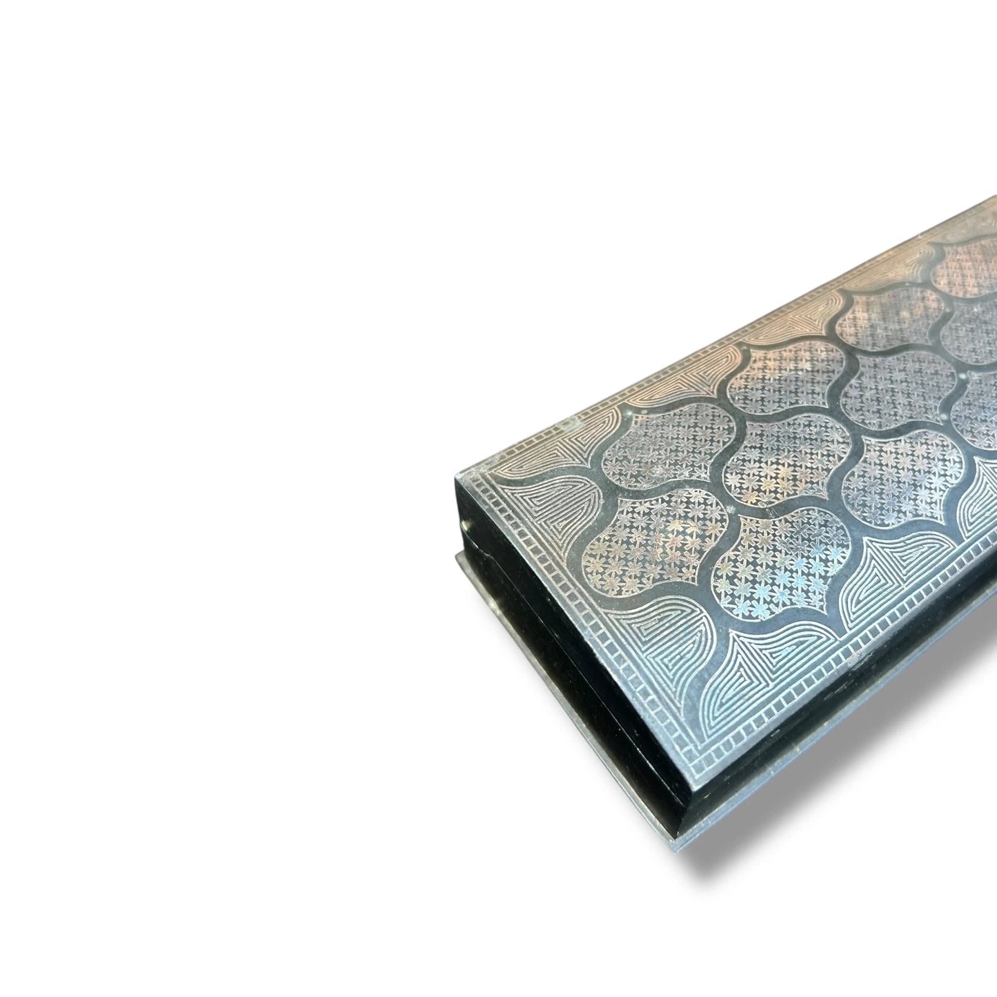 Vintage Middle Eastern Embossed Metal Box – Islamic Geometric Design Jewellery or Trinket Storage