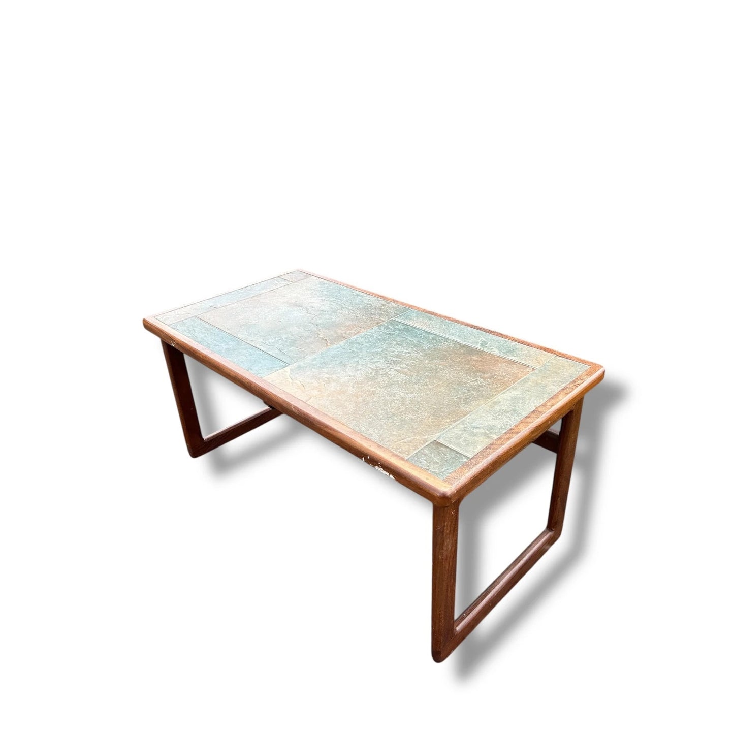 Mid Century Modern Danish Teak and Tile Brutalist Coffee Table