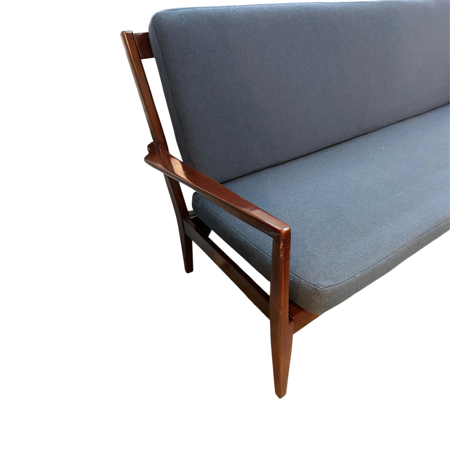 Ole Wanscher Three-Seat Sofa – Mid-Century Danish Modern Teak Frame & Blue Upholstery