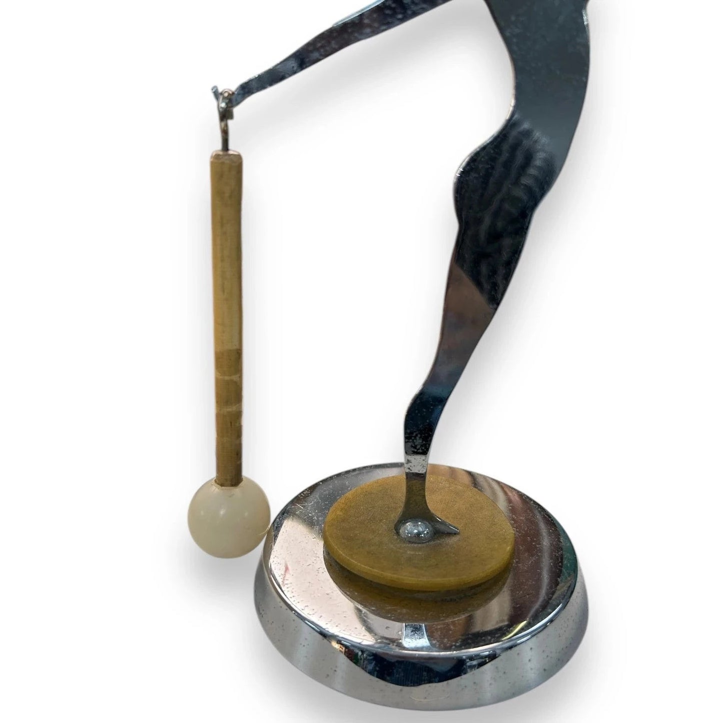 Art Deco Chrome Lady Gong Sculpture – 1930s Figurative Desk Ornament