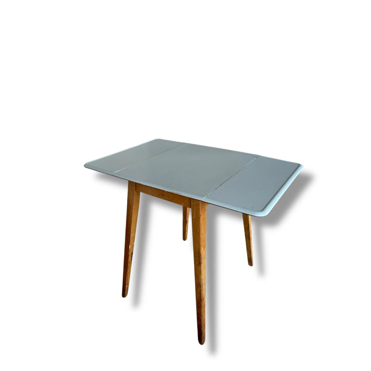 Mid Century Modern Blue Formica Dining Table and White Stools Dining Set
