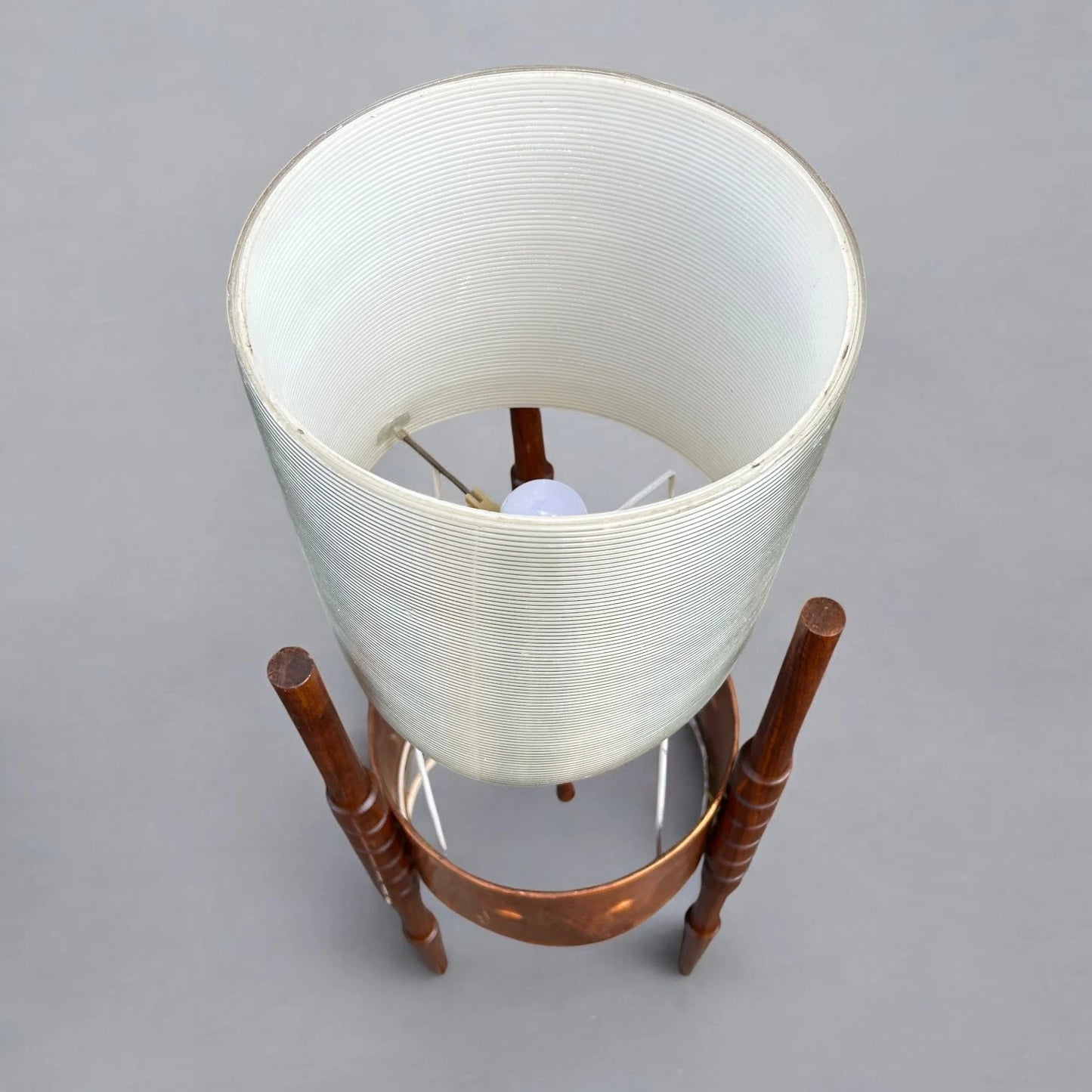 Mid Century Copper and Teak Wood Floor Lamp