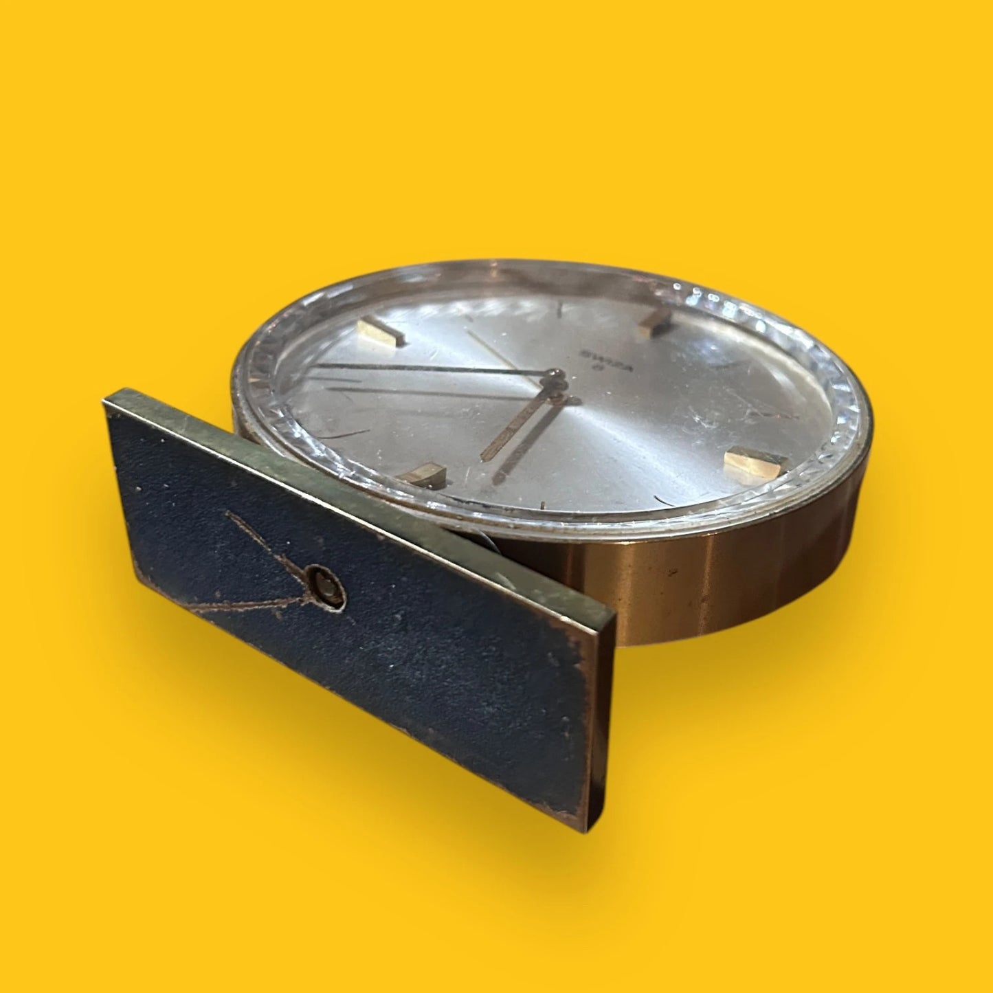 Mid century Swiss round alarm clock