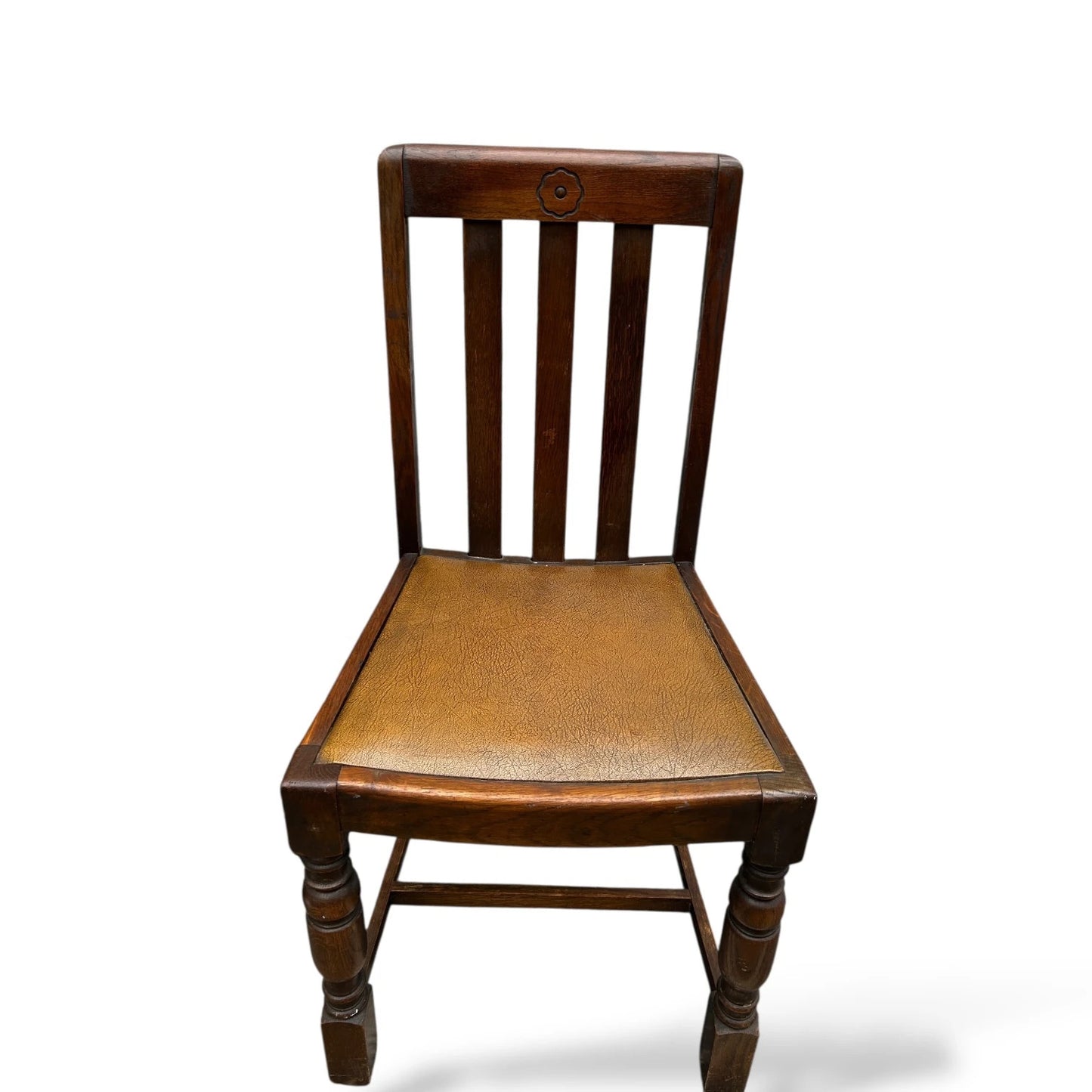 Pair of Vintage Oak Dining Chairs Yellow Leatherette Seats