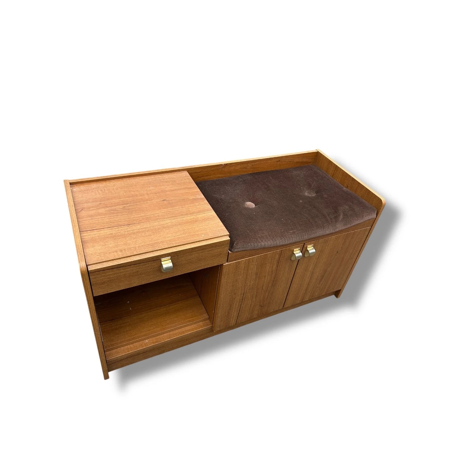 Vintage Schreiber Telephone Table – Mid Century Modern Teak Hall Seat with Storage