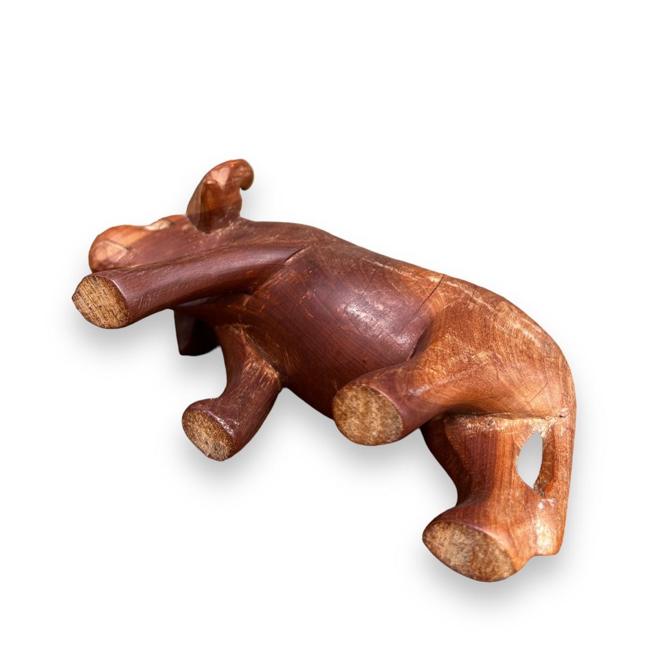 Mid Century Teak Wood Carved Buffalo Sculpture