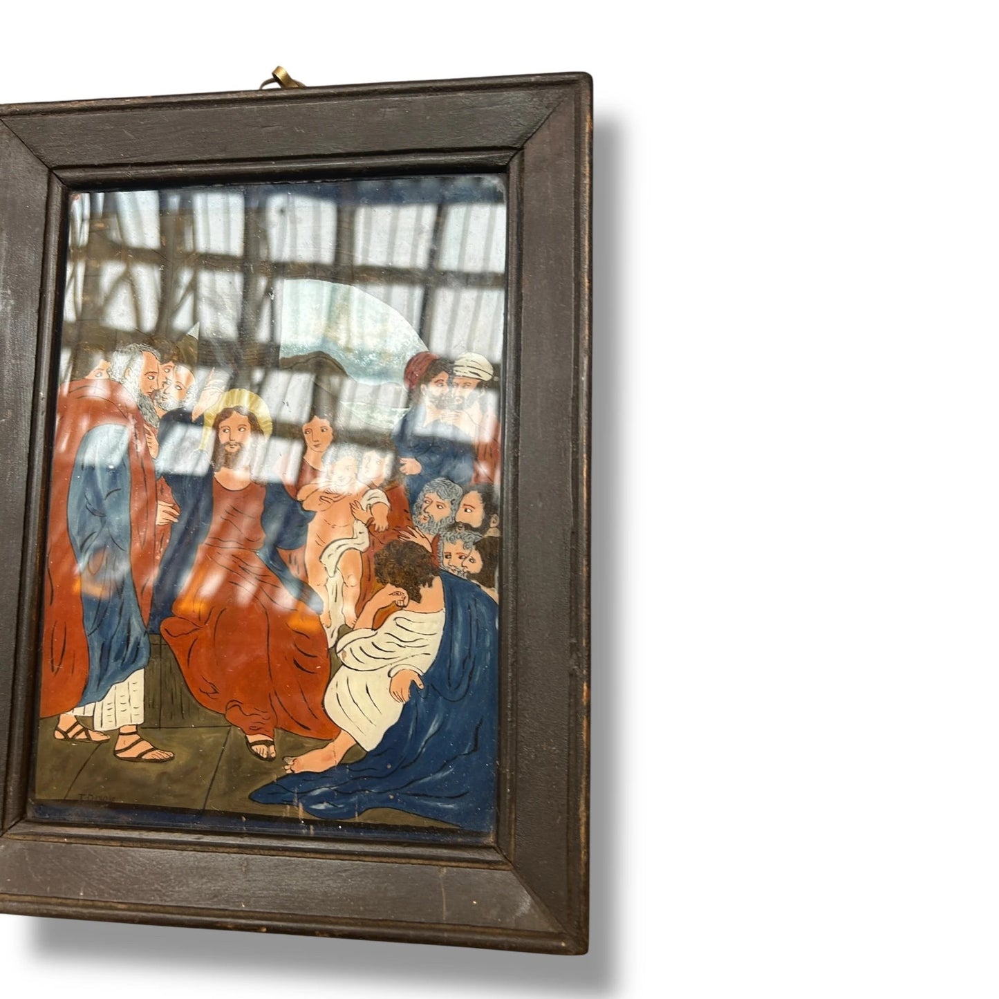 Vintage Reverse Glass Painting of Jesus | Religious Christian Art