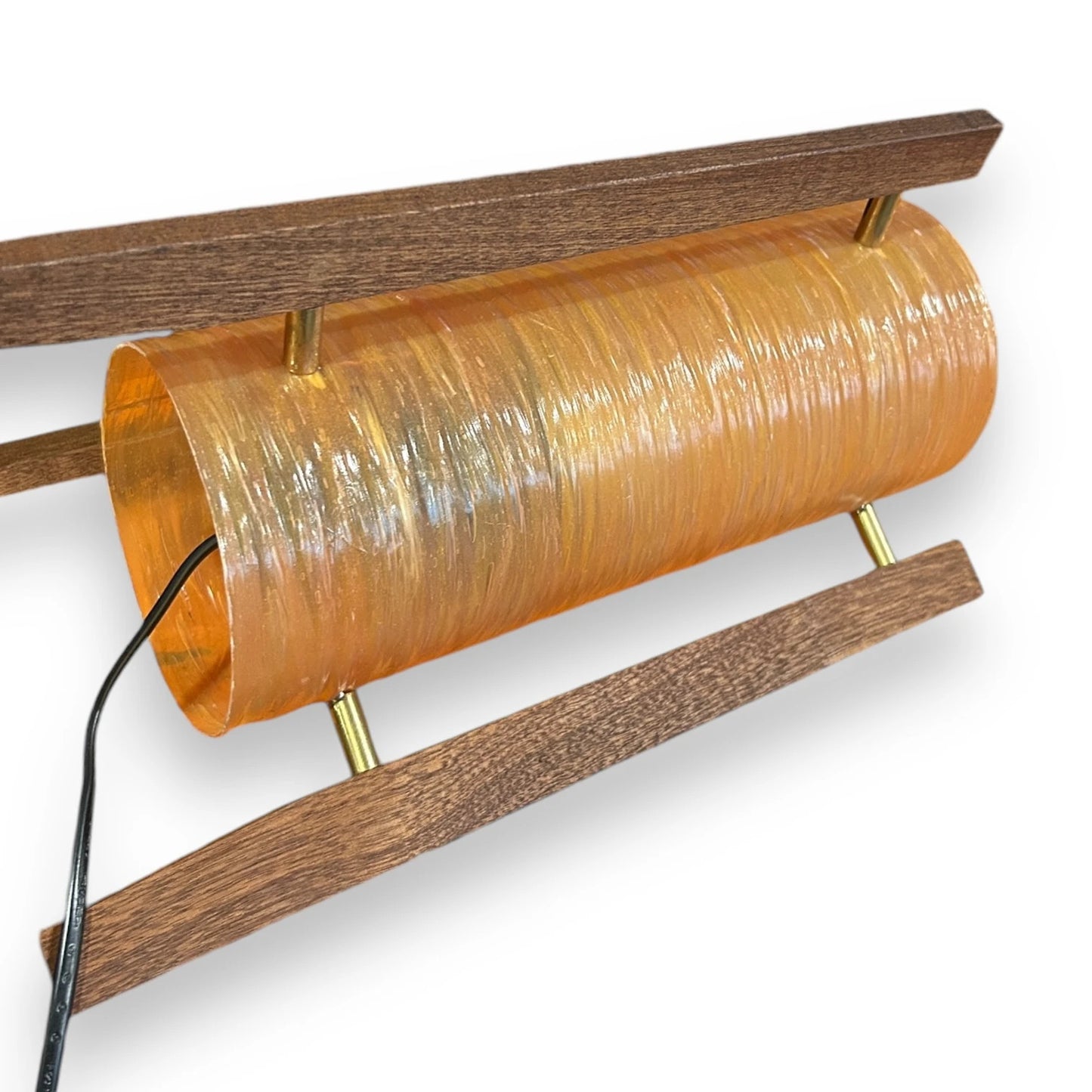 Mid Century Orange Fibreglass & Teak Rocket Table Lamp