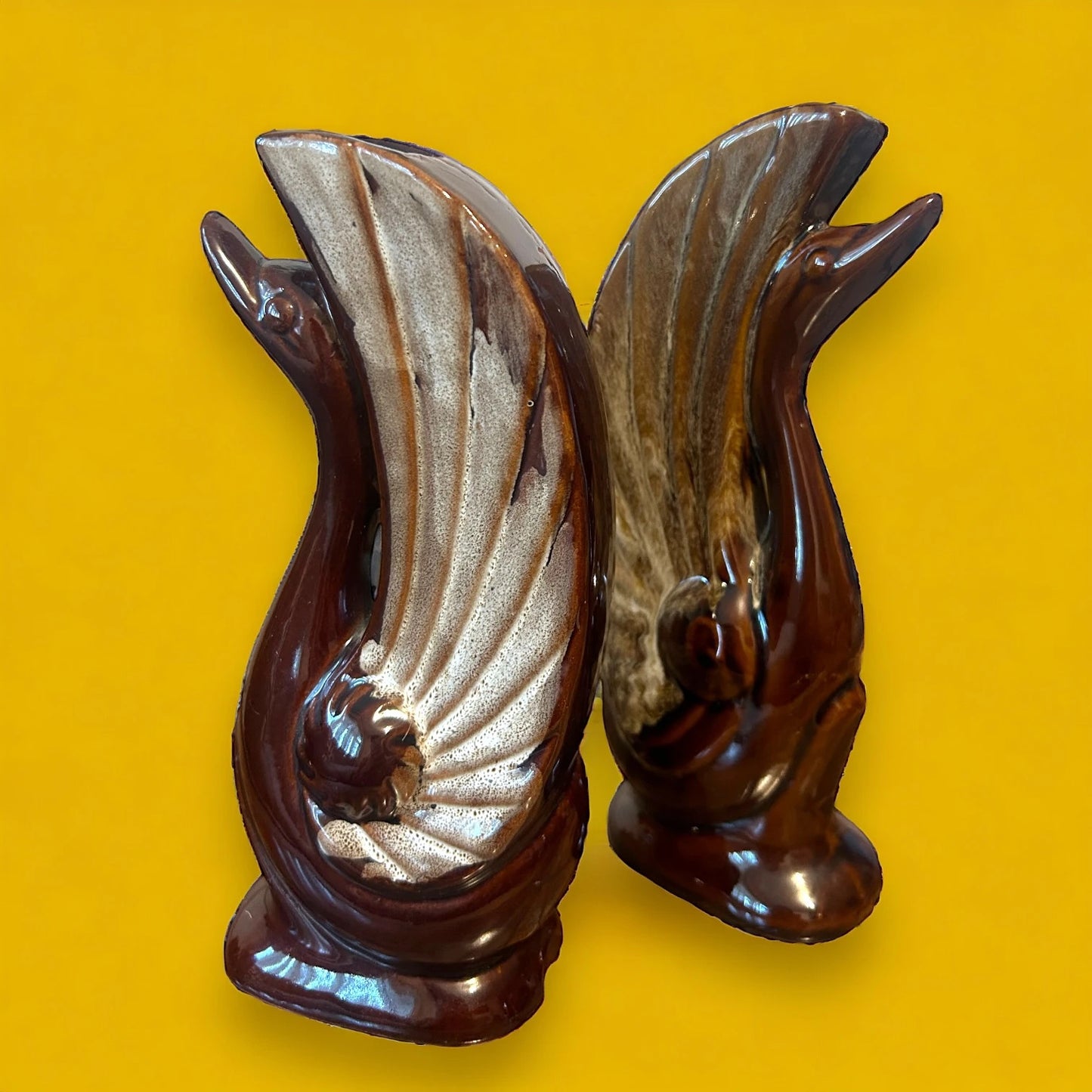 Vintage 1960s Pair of Earth Brown Duck Vases