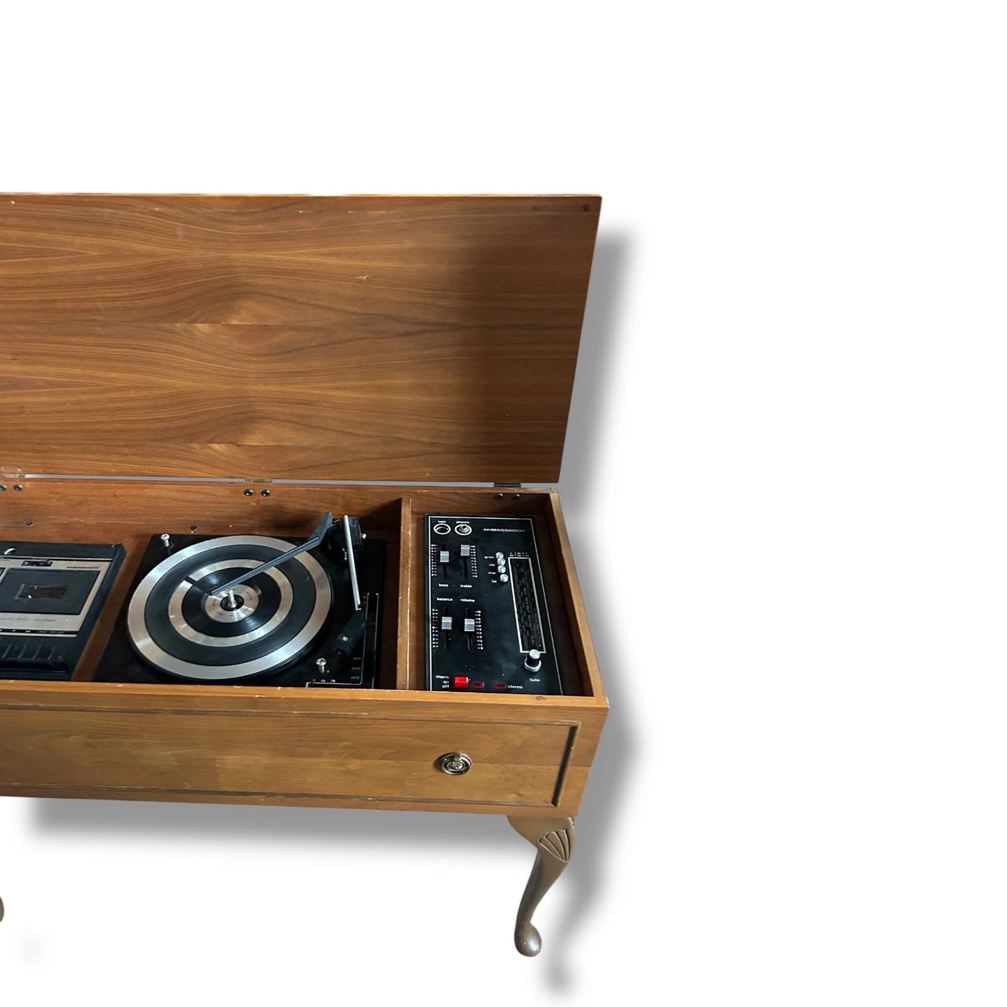 Vintage Ambassador Radiogram in Teak | 1970s Stereo Turntable, Cassette & Tuner