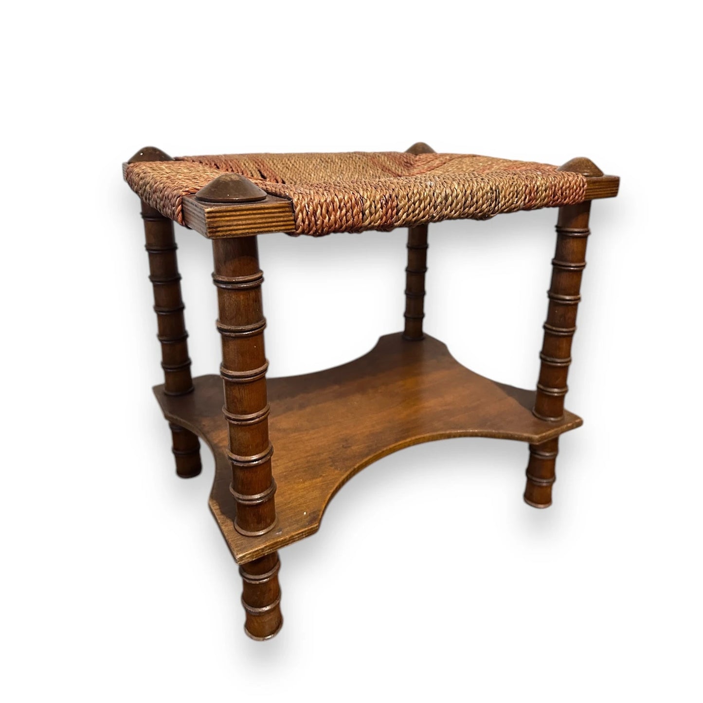 Vintage Wooden Bobbin Footstool With String Seat