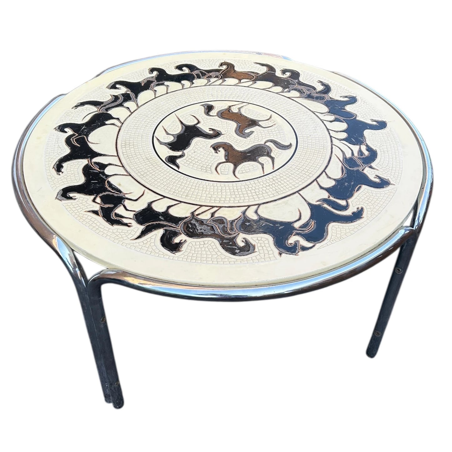 Mid Century Modern Chrome and Resin Horses Art Coffee Table