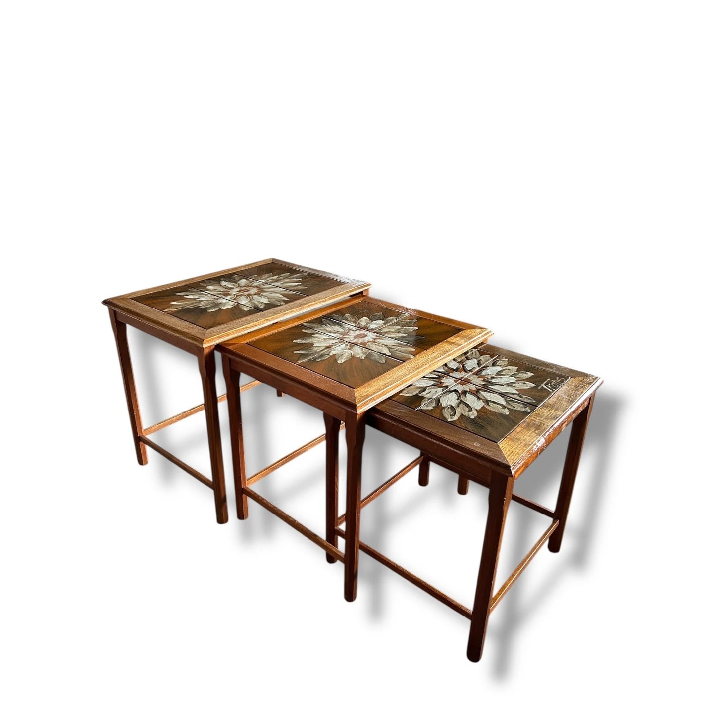 Mid Century Modern Danish Teak and Tile Nest of Tables