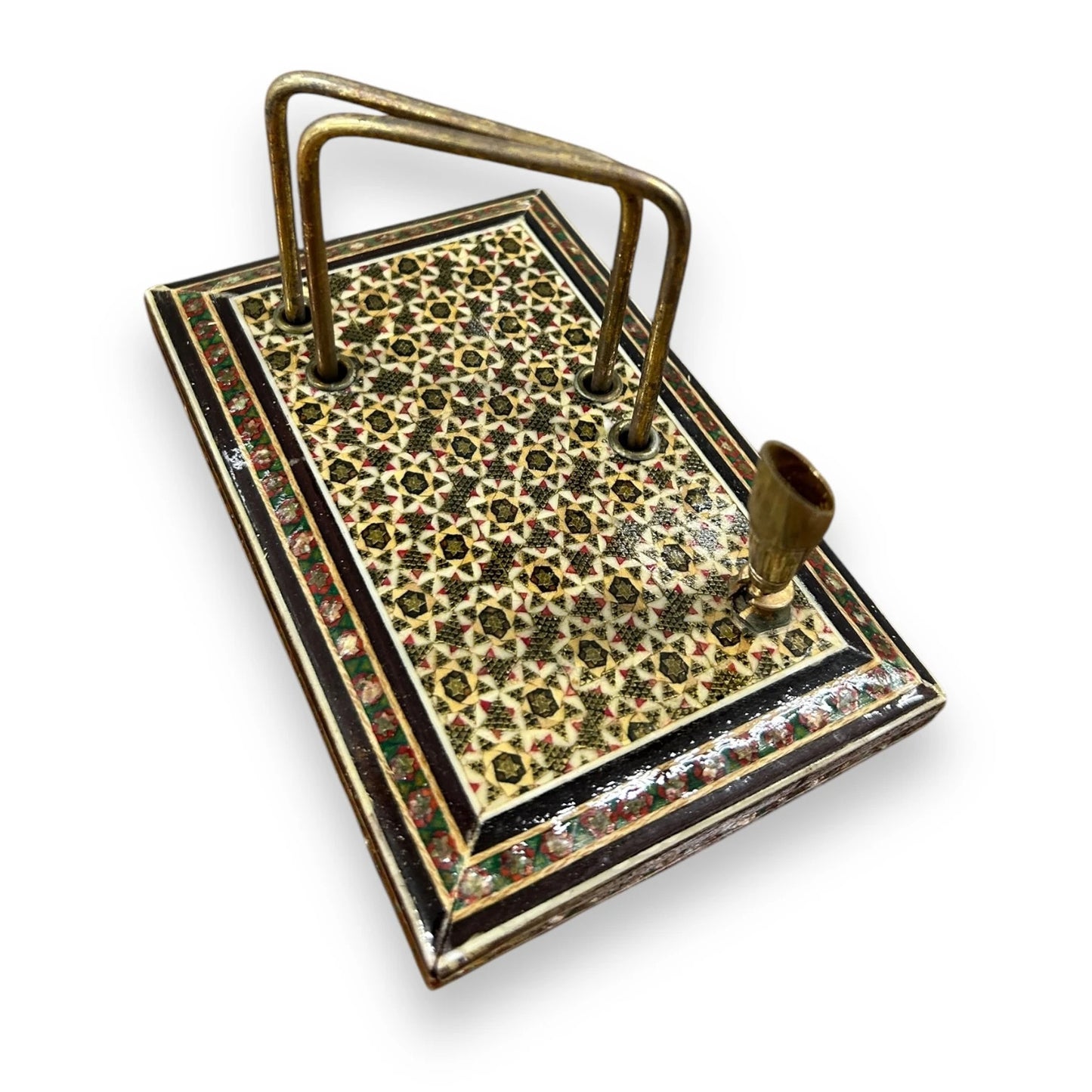 Vintage 1960s Persian Khatam Mosaic Wood Letter Rack