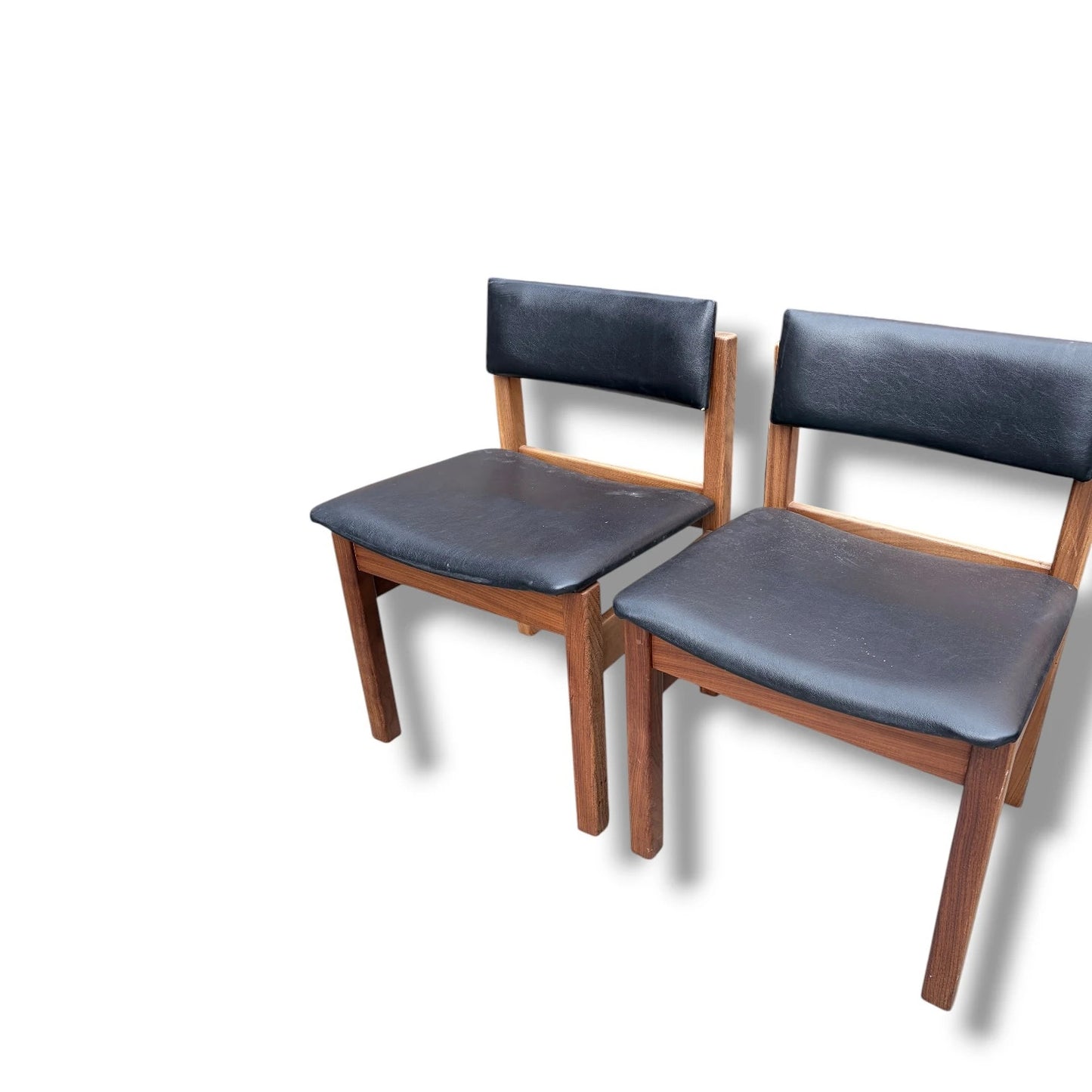Set of 4 Danish Brutalist Dining Chairs | 1970s Black Vinyl