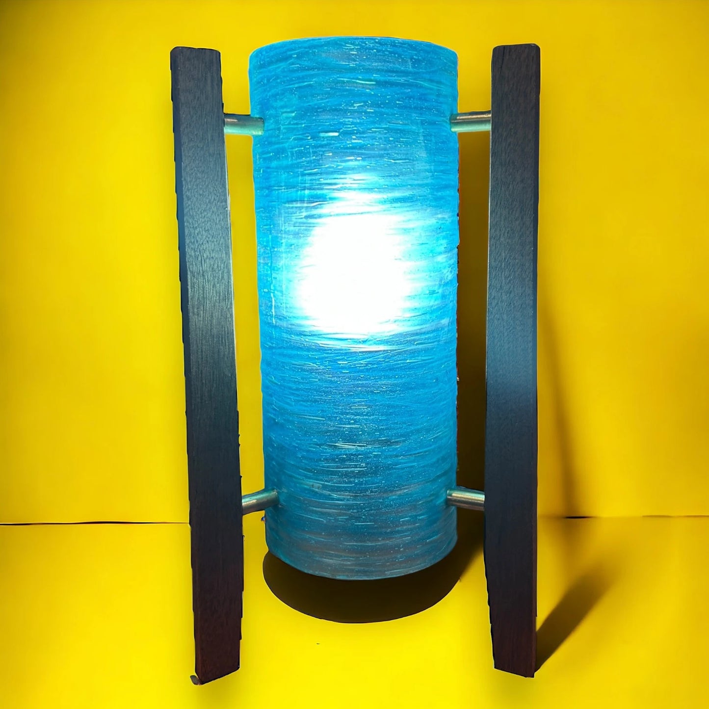 Mid Century Blue Fibreglass & Teak Rocket Table Lamp